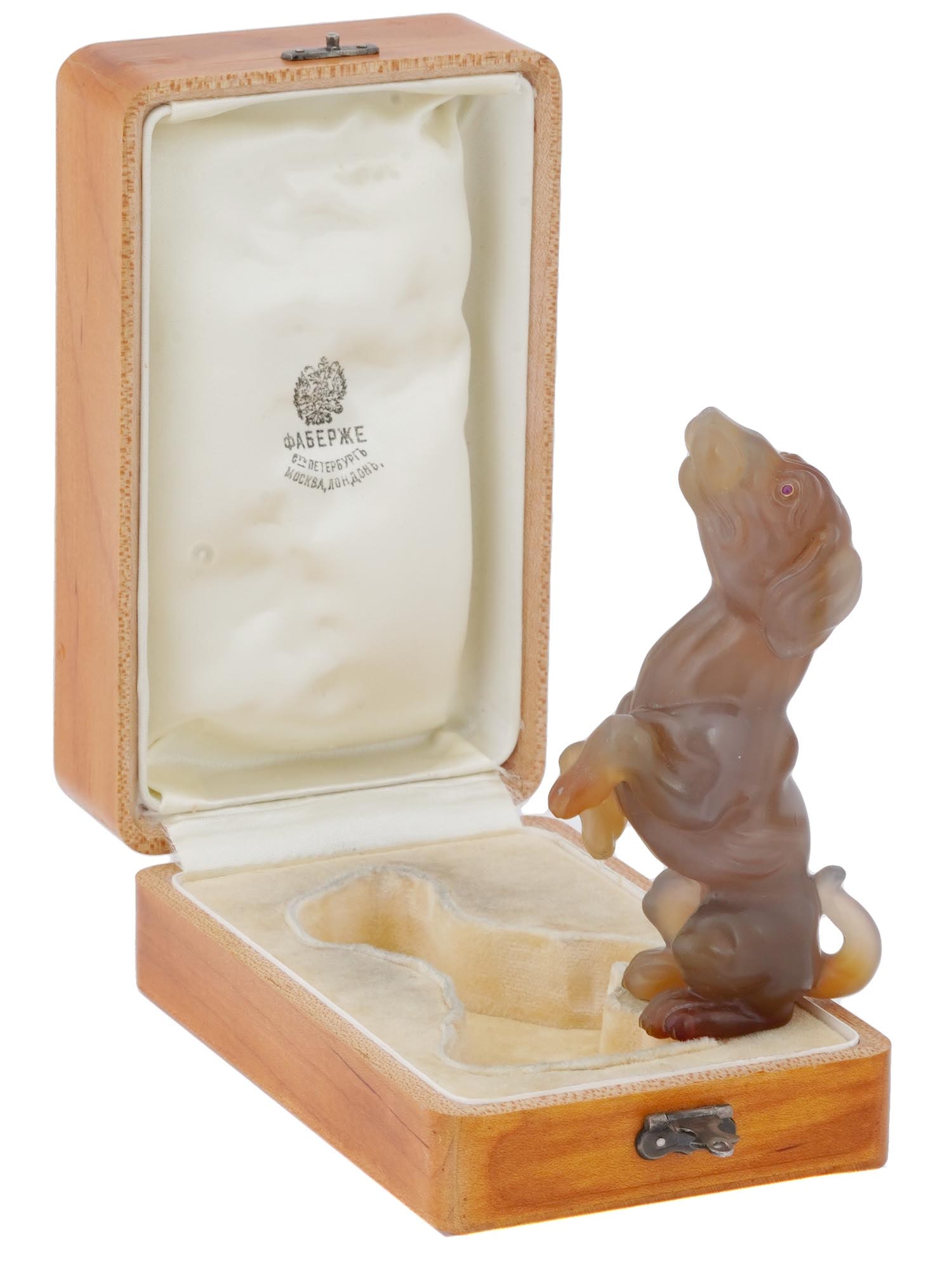 RUSSIAN CARVED AGATE GOLD RUBY DOG FIGURINE IOB (1 of 9)