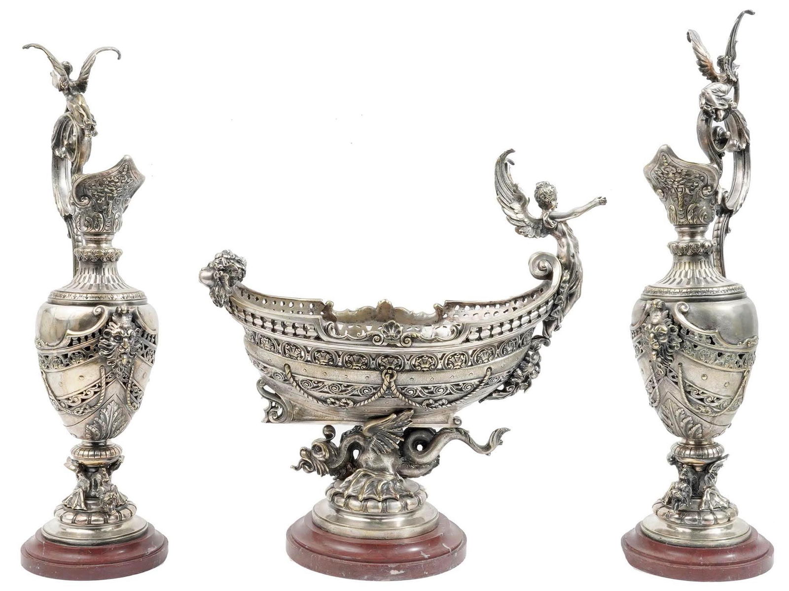 ANTIQUE BRONZE CENTERPIECE BOWL AND EWERS (1 of 12)