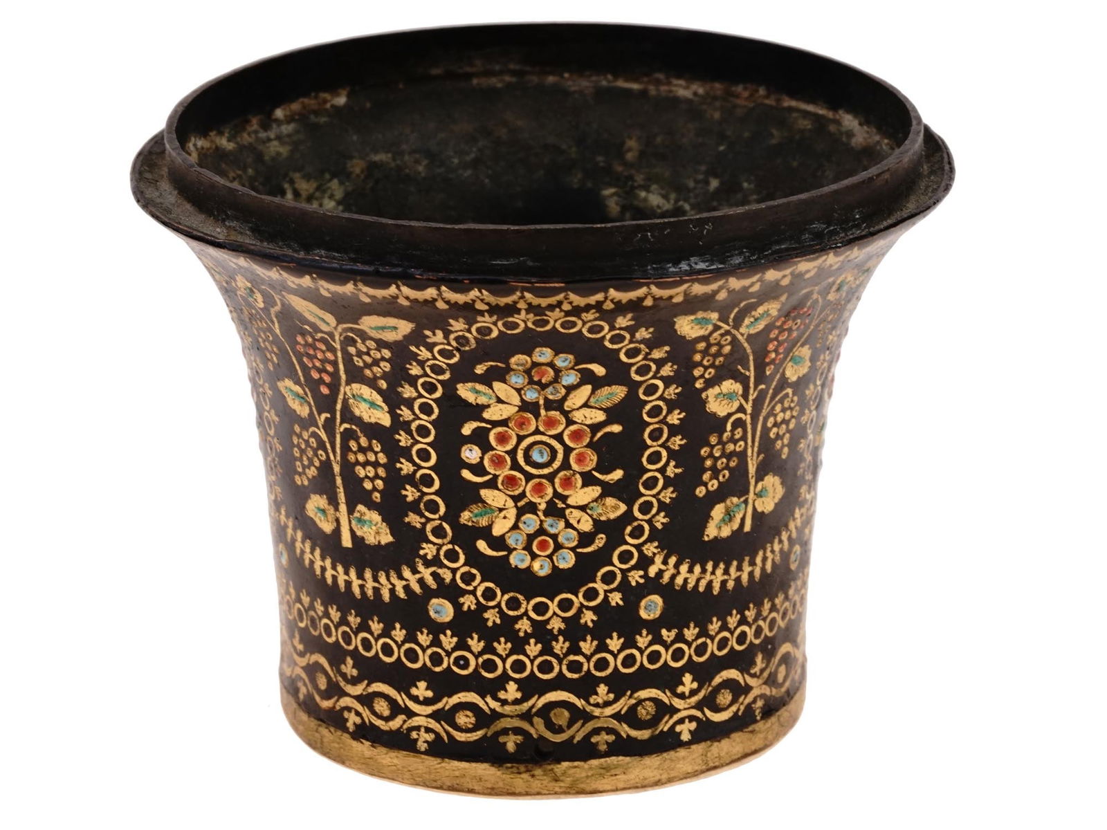 ANTIQUE PERSIAN QAJAR ENAMELED COPPER QALYAN CUP (1 of 5)