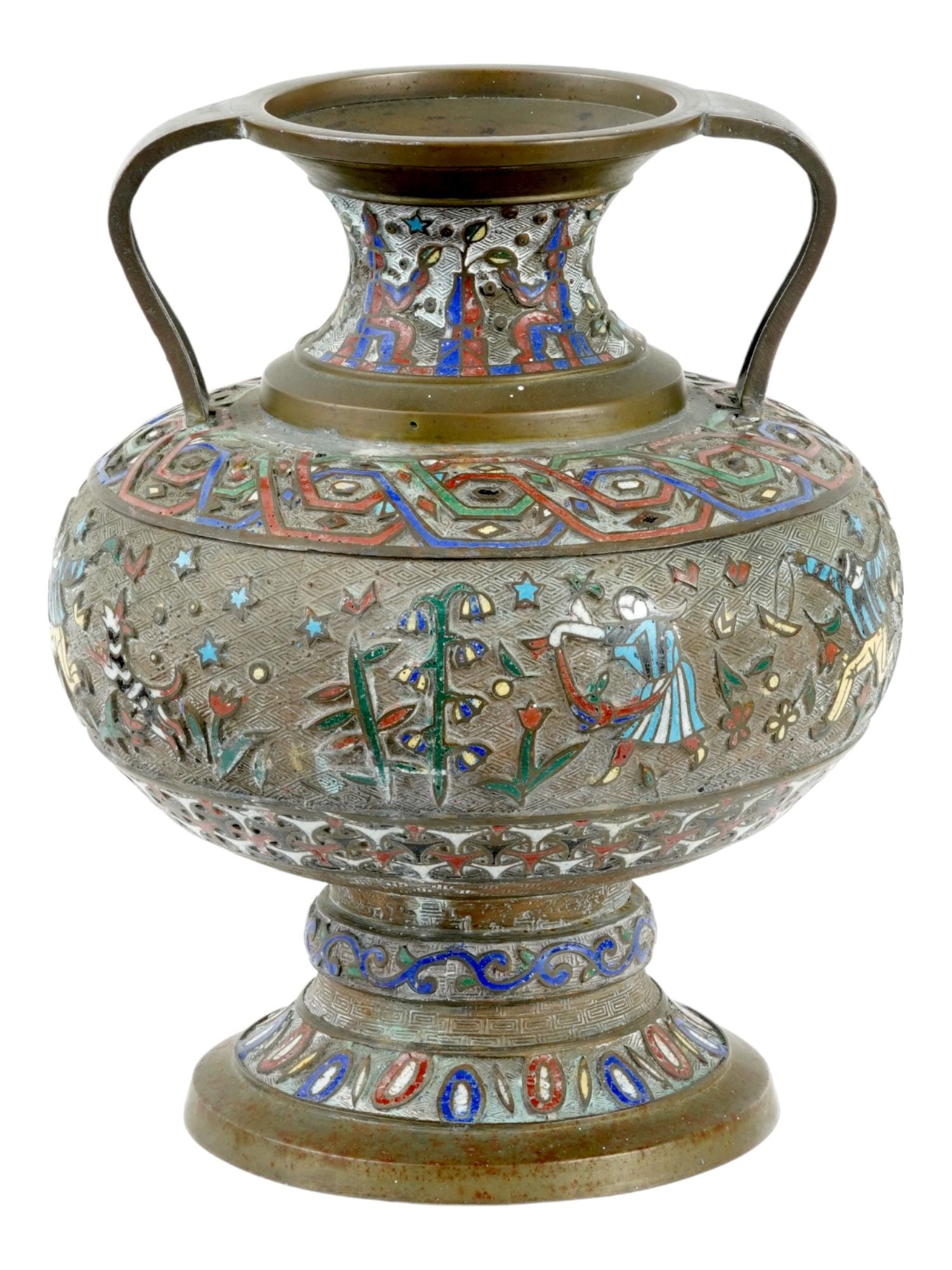 ANTIQUE CHINESE QING BRONZE CLOISONNE ENAMEL VASE (1 of 6)