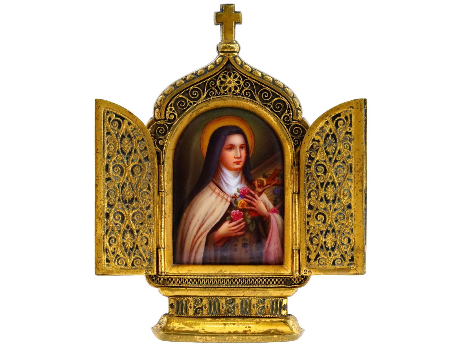 ANTIQUE 19TH C TRAVEL ICON PAINTING SAINT ROSA OF LIMA (1 of 10)