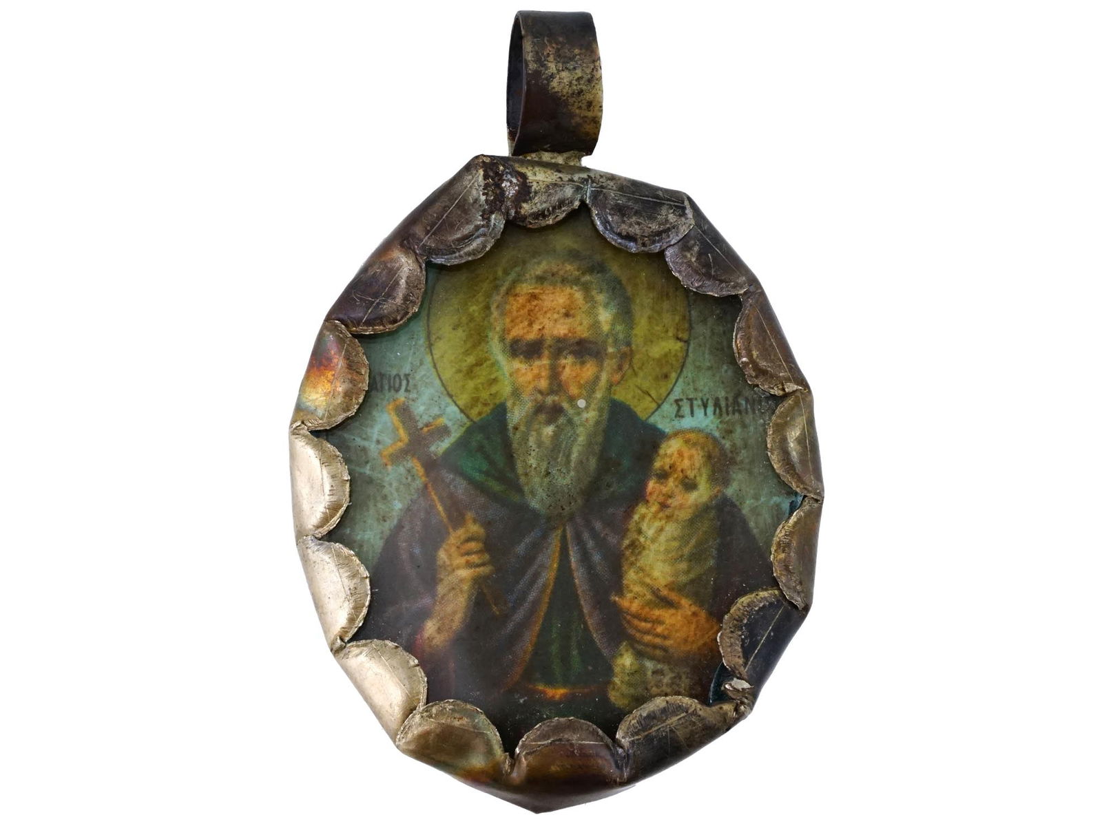 ANTIQUE PENDANT WITH ICON OF ST STYLIANOS PAPHLAGONIA (1 of 6)