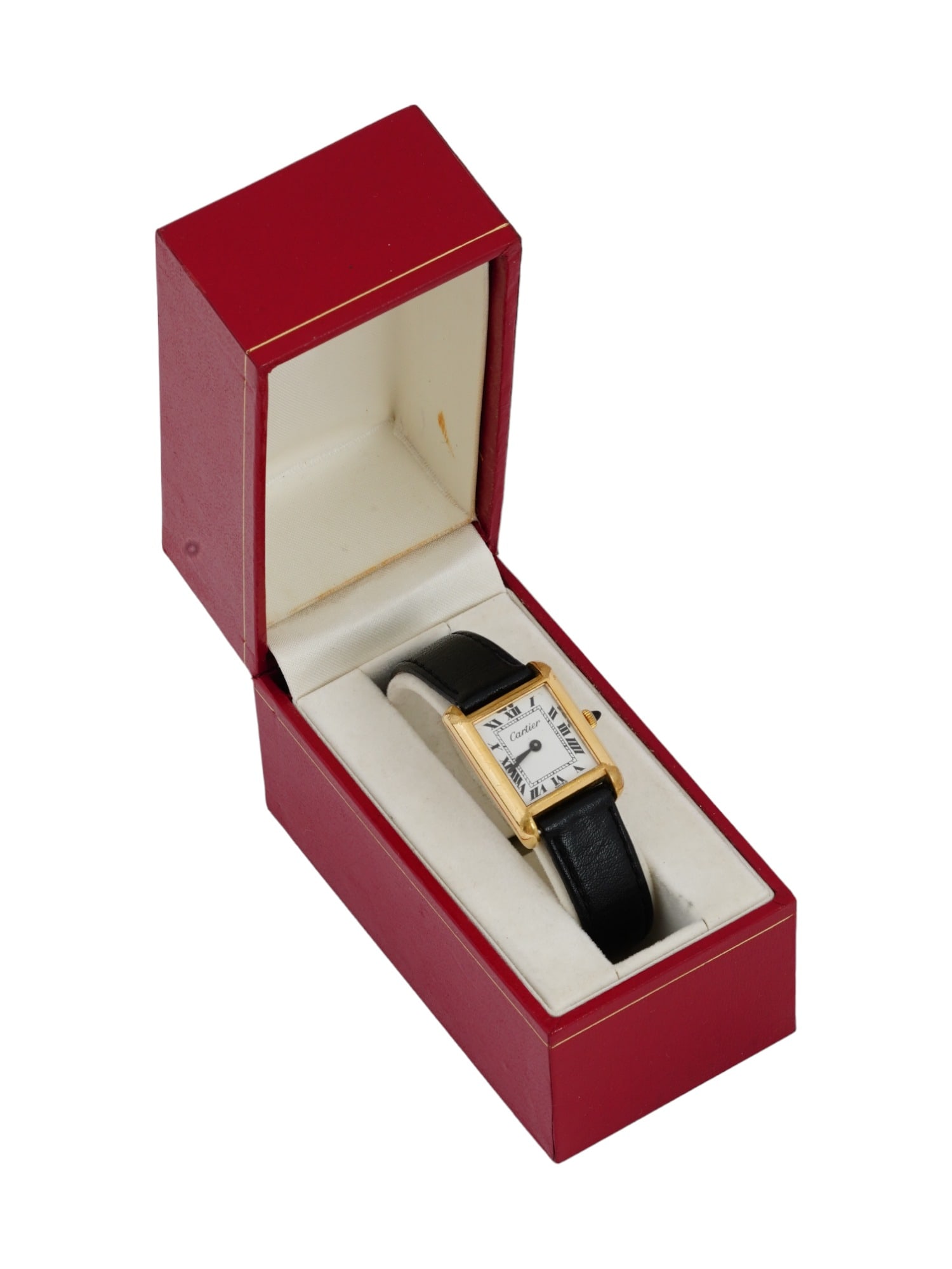 VINTAGE CARTIER TANK SOLO 18K GOLD PLATED WATCH IOB (1 of 8)