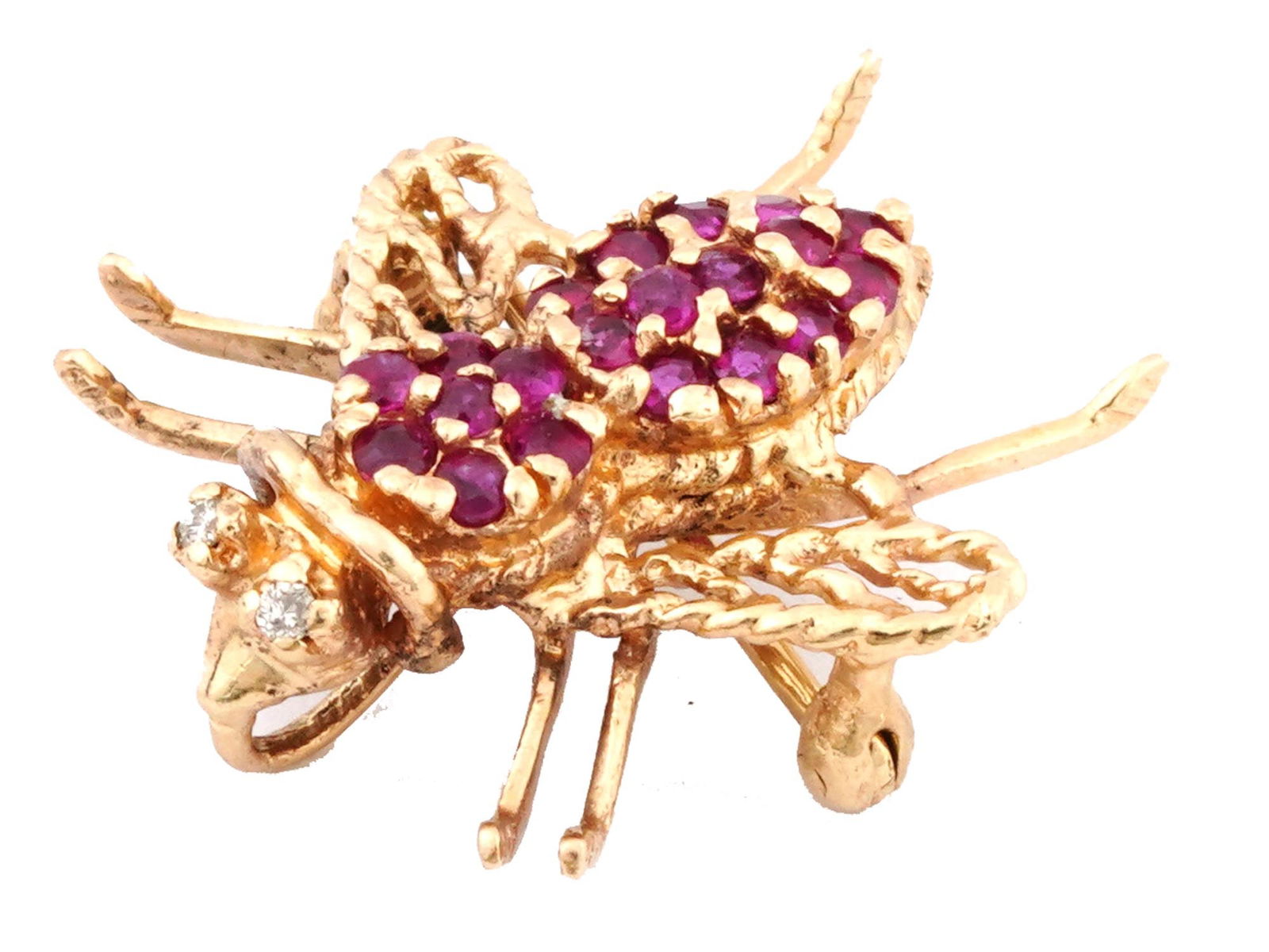 VINTAGE 14K GOLD BEE JEWELRY BROOCH WITH RUBIES (1 of 7)