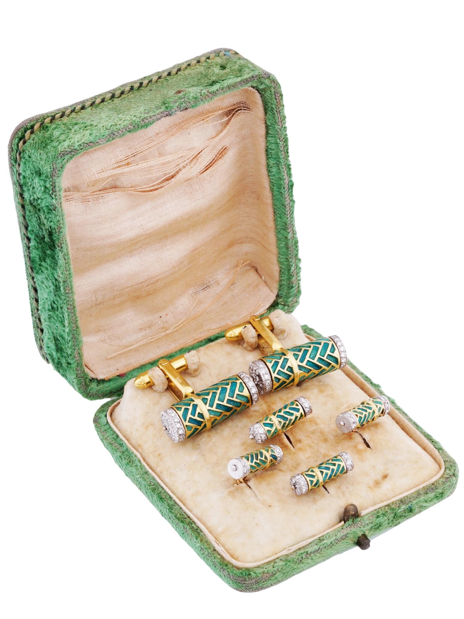 VINTAGE 18K GOLD ENAMEL DIAMONDS CUFFLINKS IOB (1 of 7)