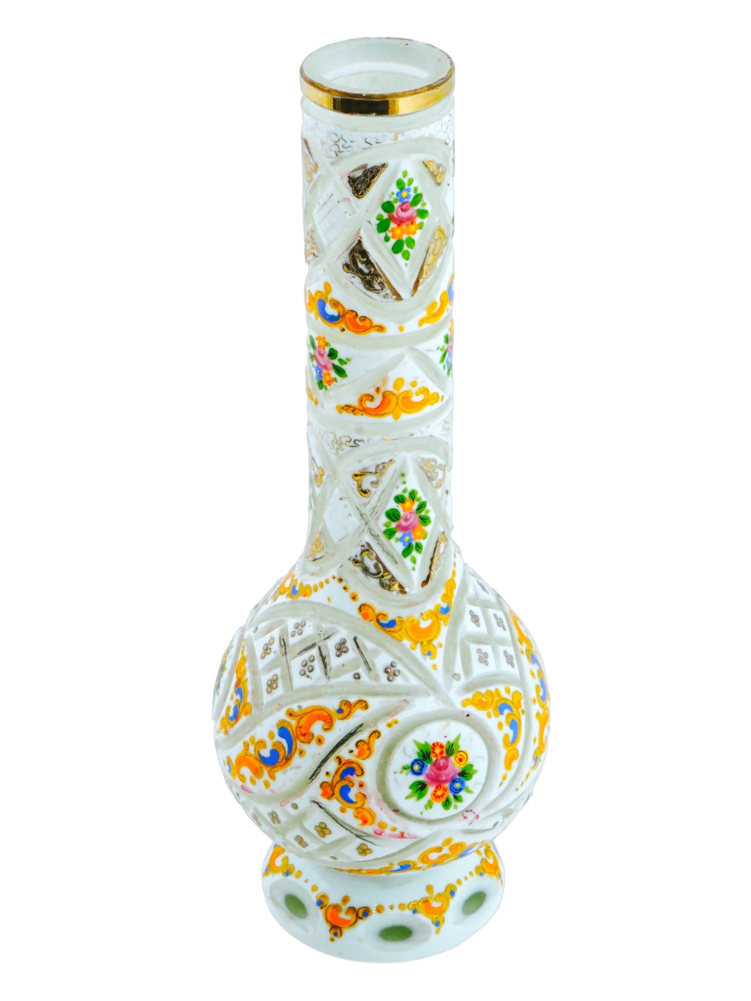 ANTIQUE 19TH C BOHEMIAN ENAMELED GLASS HOOKAH VASE (1 of 7)