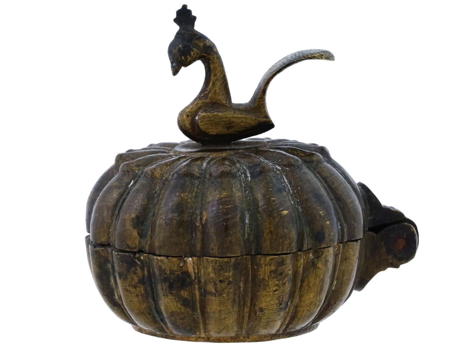 19TH CENTURY INDIAN BIRD PUMPKIN BRONZE INKWELL (1 of 8)
