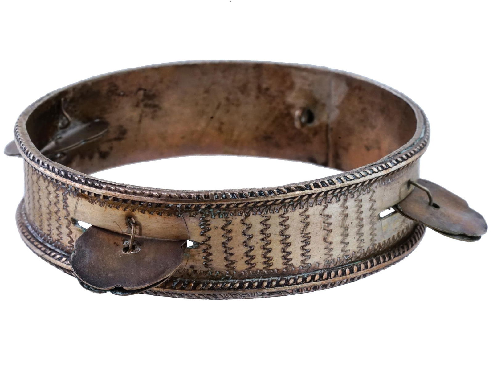 RARE TAMBOURINE SHAPED AND ENGRAVED SILVER BRACELET (1 of 3)