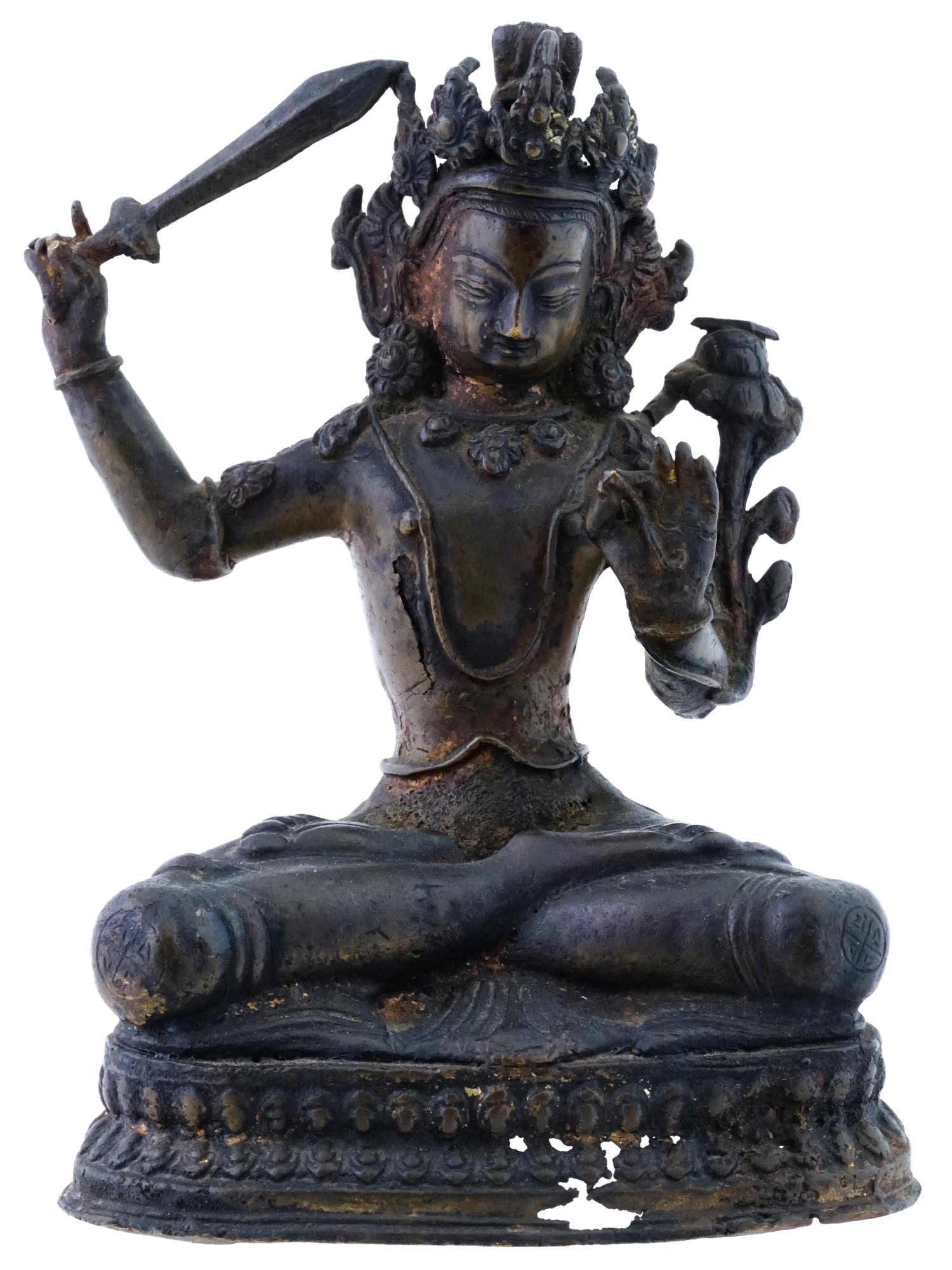 ANTIQUE TIBETAN BUDDHIST CAST MANJUSHRI FIGURINE (1 of 9)