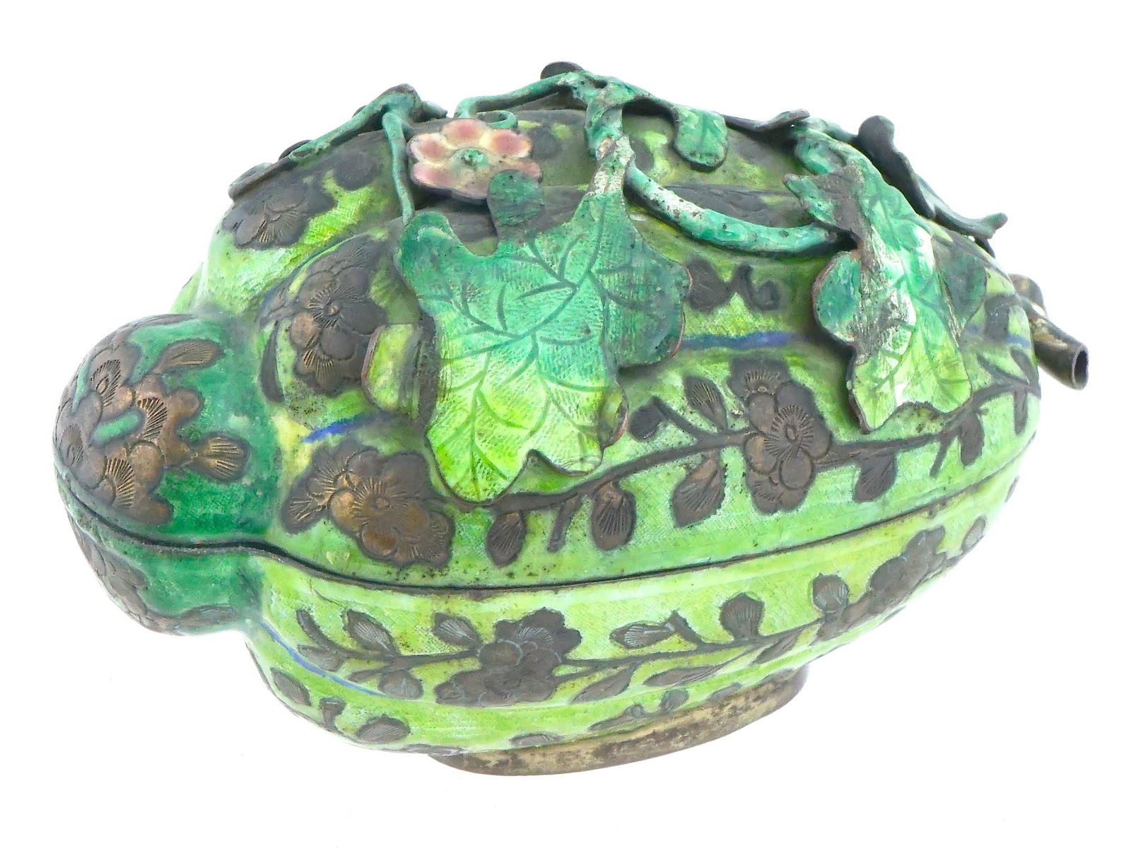 19TH C CHINESE MELON SHAPED CLOISONNE ENAMEL BOX (1 of 9)