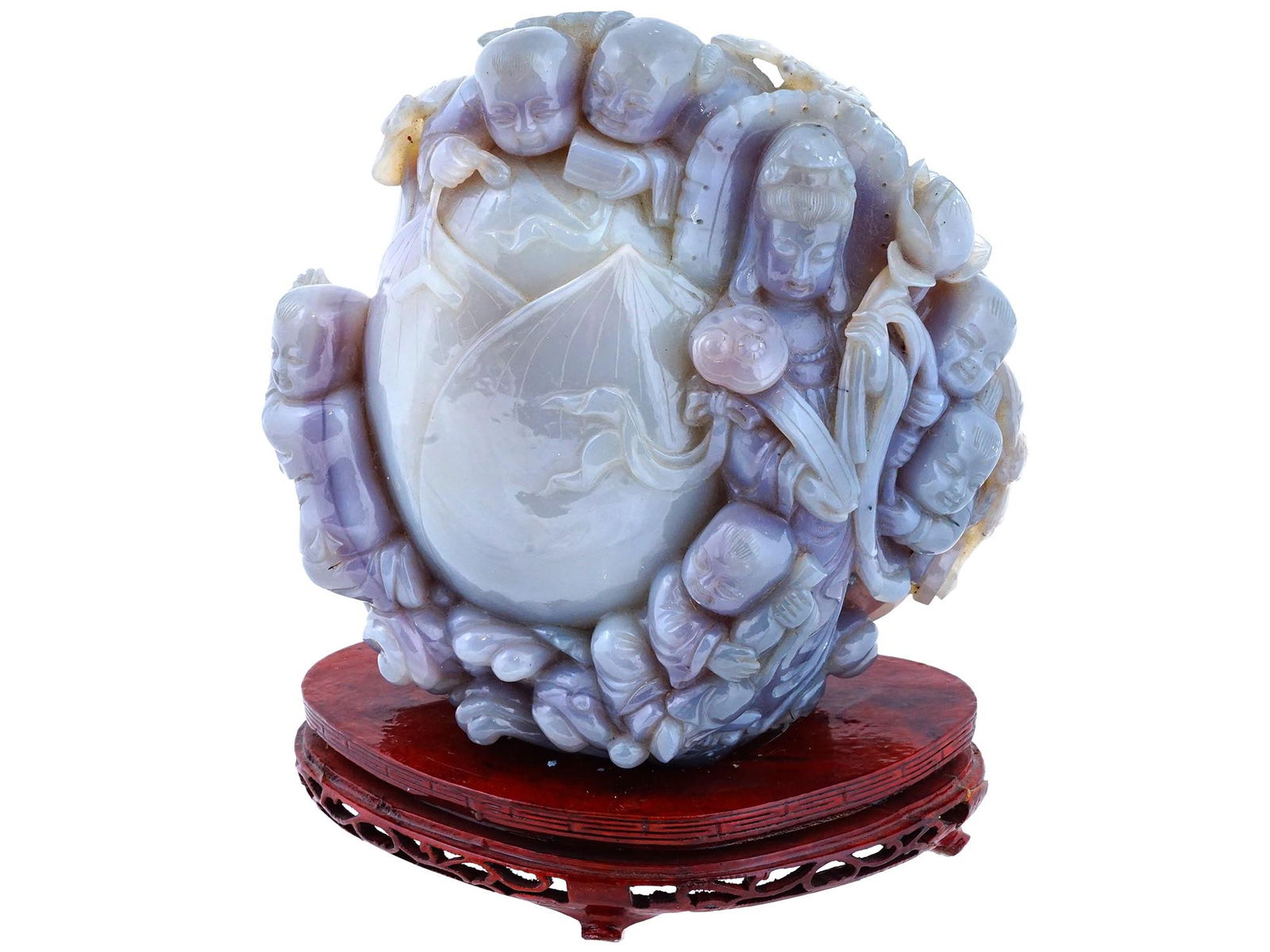 CHINESE DIVINE HAND CARVED AGATE STATUE W WOOD STAND (1 of 12)