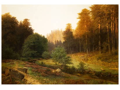 19TH C GERMAN OIL PAINTING BY EMIL ZSCHIMMER C 1872: Emil Zschimmer, 1842 to 1917, an antique oil on canvas painting Evening Sun, circa 1872. Signed and dated lower left. Emil Zschimmer was a painter and educator. He first began teaching for pattern