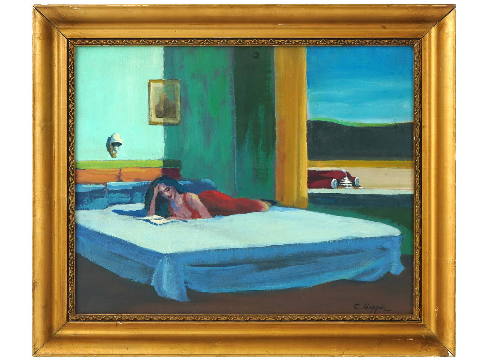 American Motel Oil Painting After Edward Hopper Auction