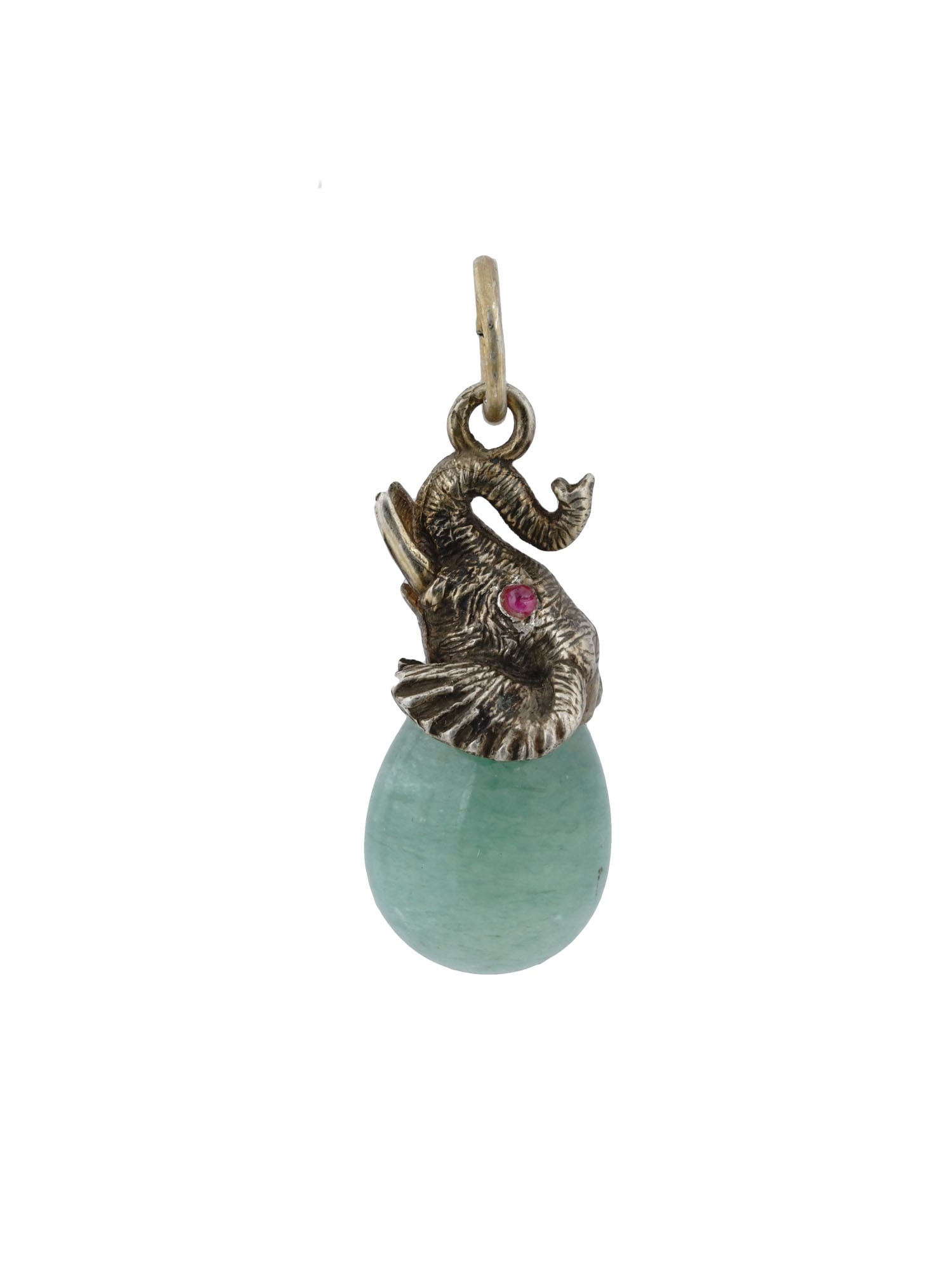 RUSSIAN CARVED JADE SILVER ELEPHANT EGG PENDANT (1 of 7)