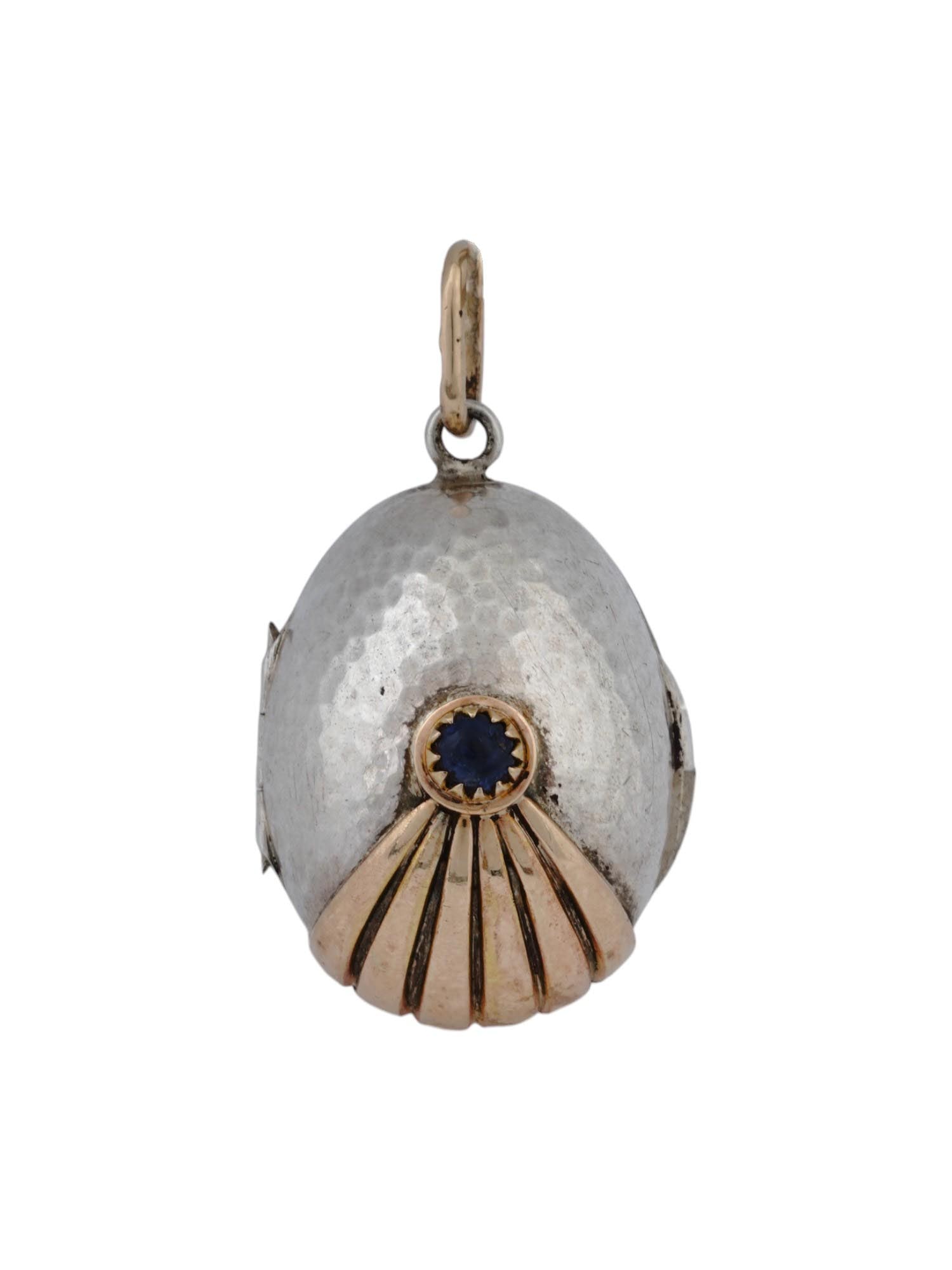 RUSSIAN 14K GOLD SILVER SAPPHIRE EGG PENDANT LOCKET (1 of 9)