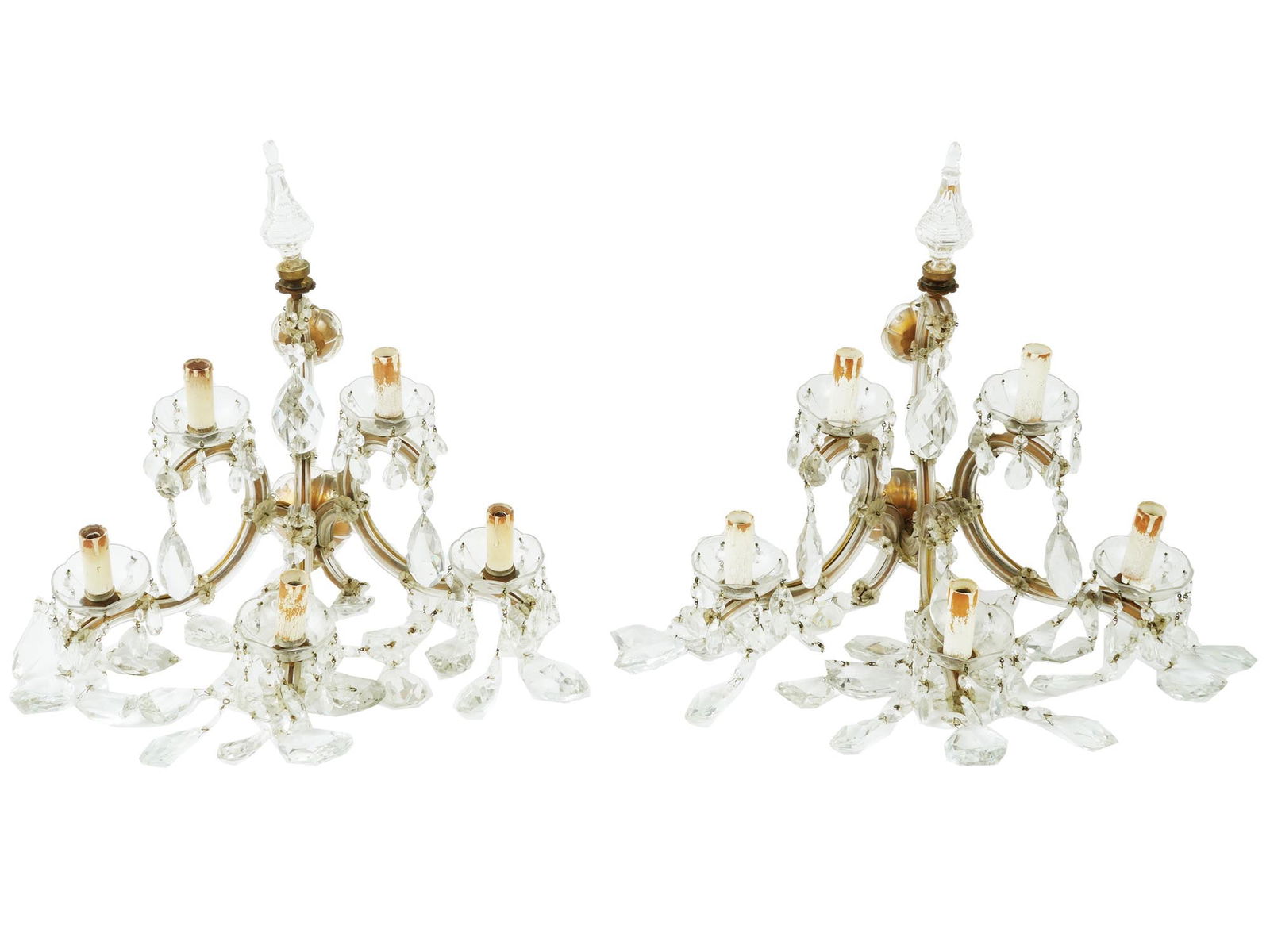 ANTIQUE AUSTRIAN CRYSTAL FIVE LIGHT WALL SCONES (1 of 9)