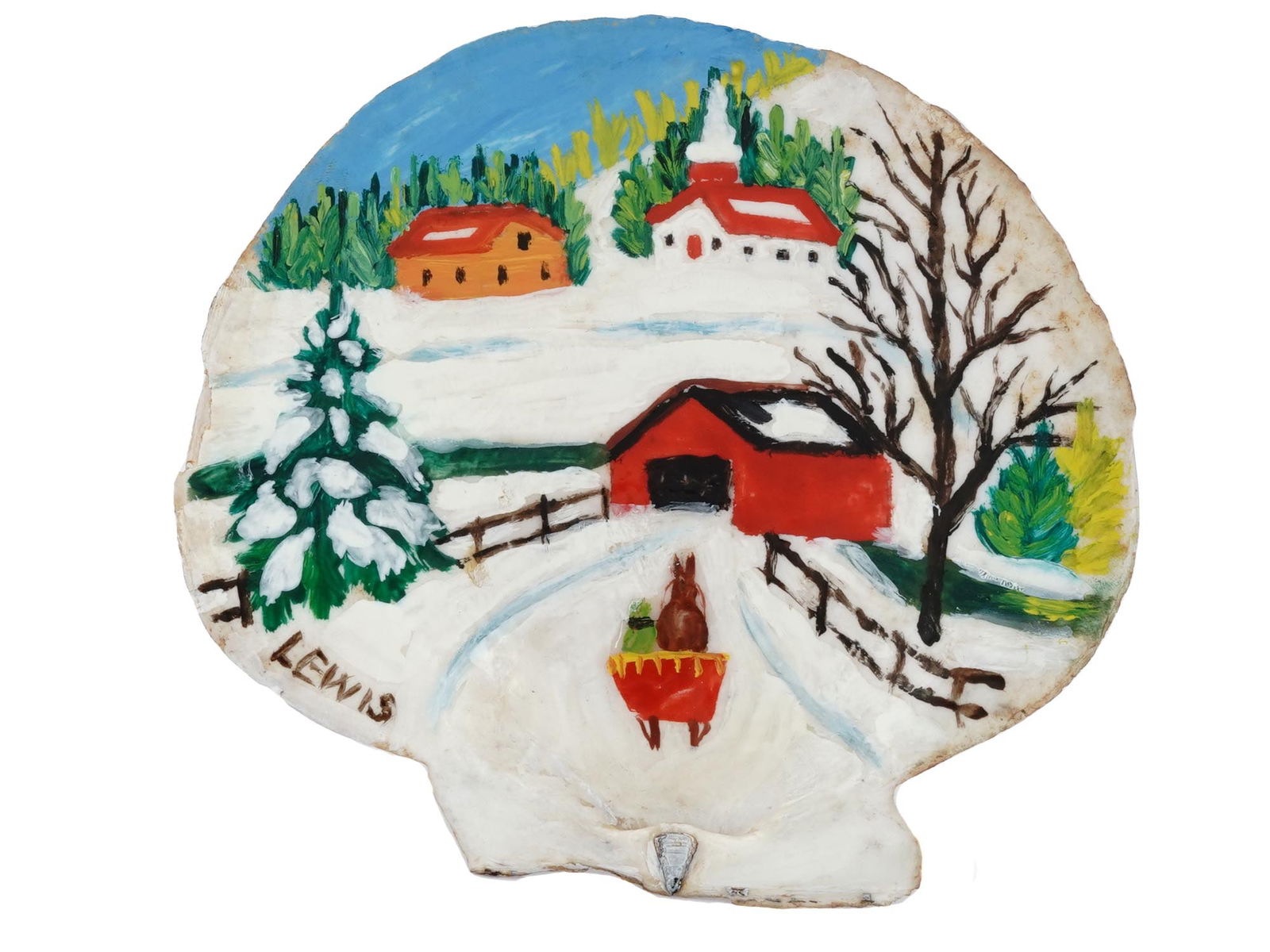 CANADIAN FOLK OIL PAINTING ON SHELL BY MAUD LEWIS (1 of 5)