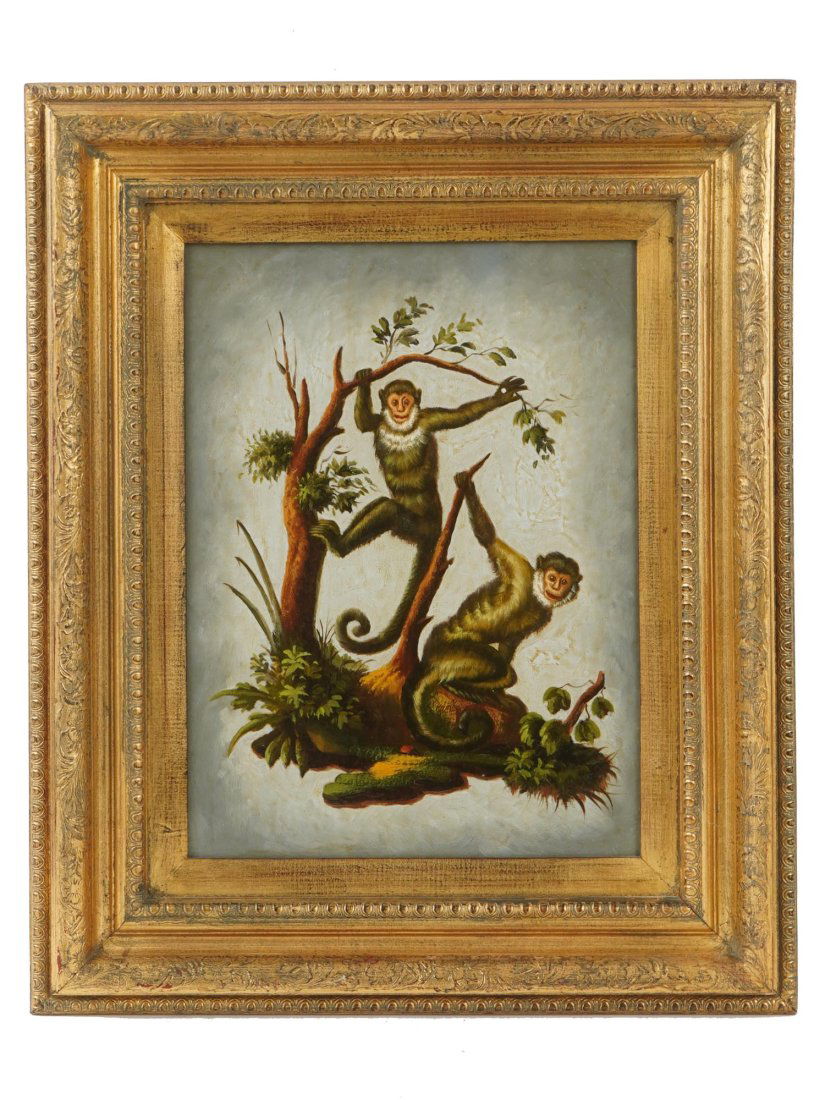 AMERICAN SCHOOL MONKEYS PORTRAITS OIL PAINTING (1 of 4)