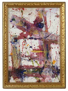 ATTR SAM FRANCIS ABSTRACT EXPRESSIONIST OIL PAINTING: Attributed to Sam Lewis Francis, American, French, 1923 to 1994, oil painting on canvas depicting an Abstract Expressionist composition. Signed upper left. Framed. A paper label is on the backside.