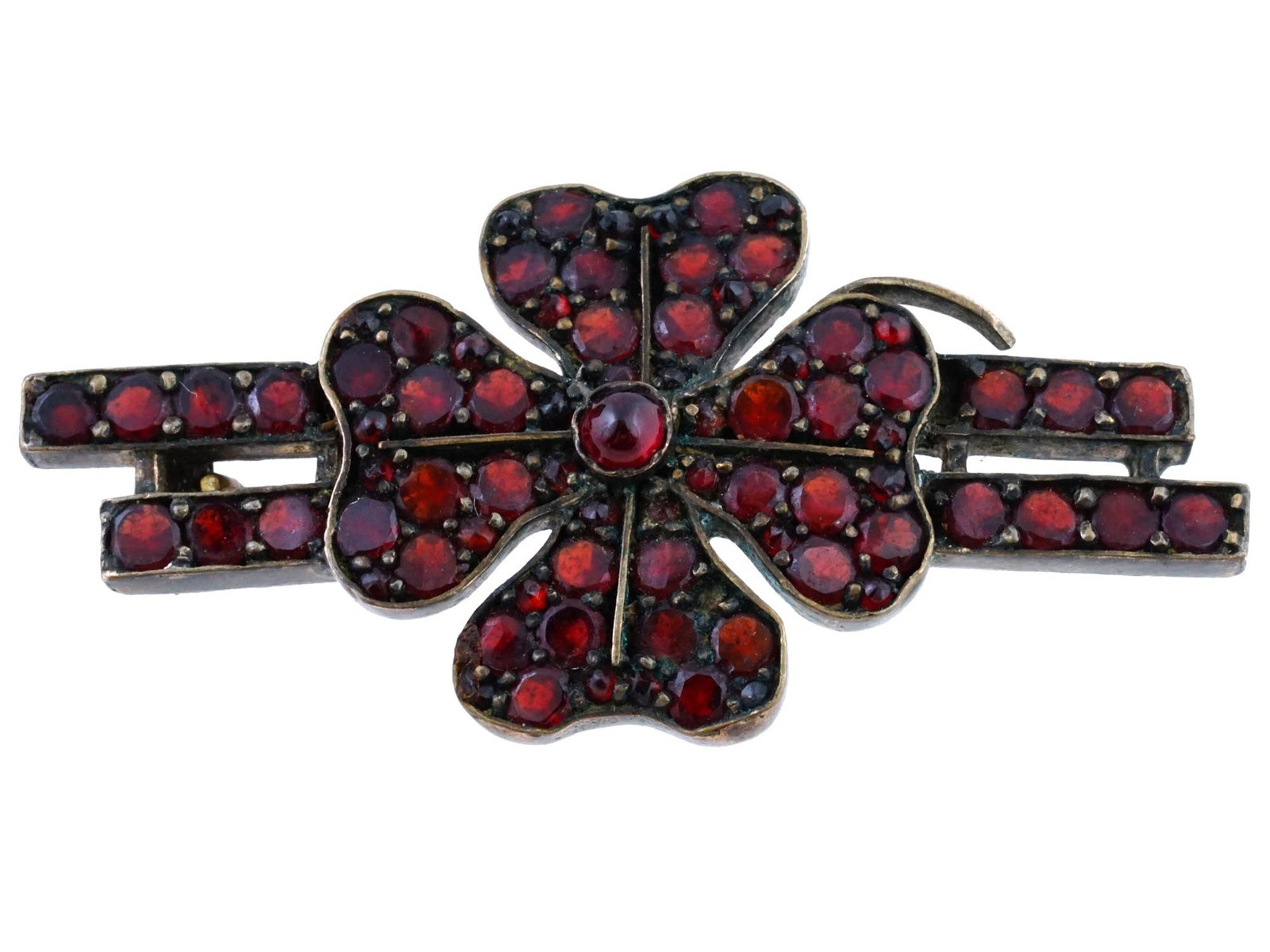 ANTIQUE VICTORIAN GARNETS SILVER CLOVER BROOCH (1 of 6)