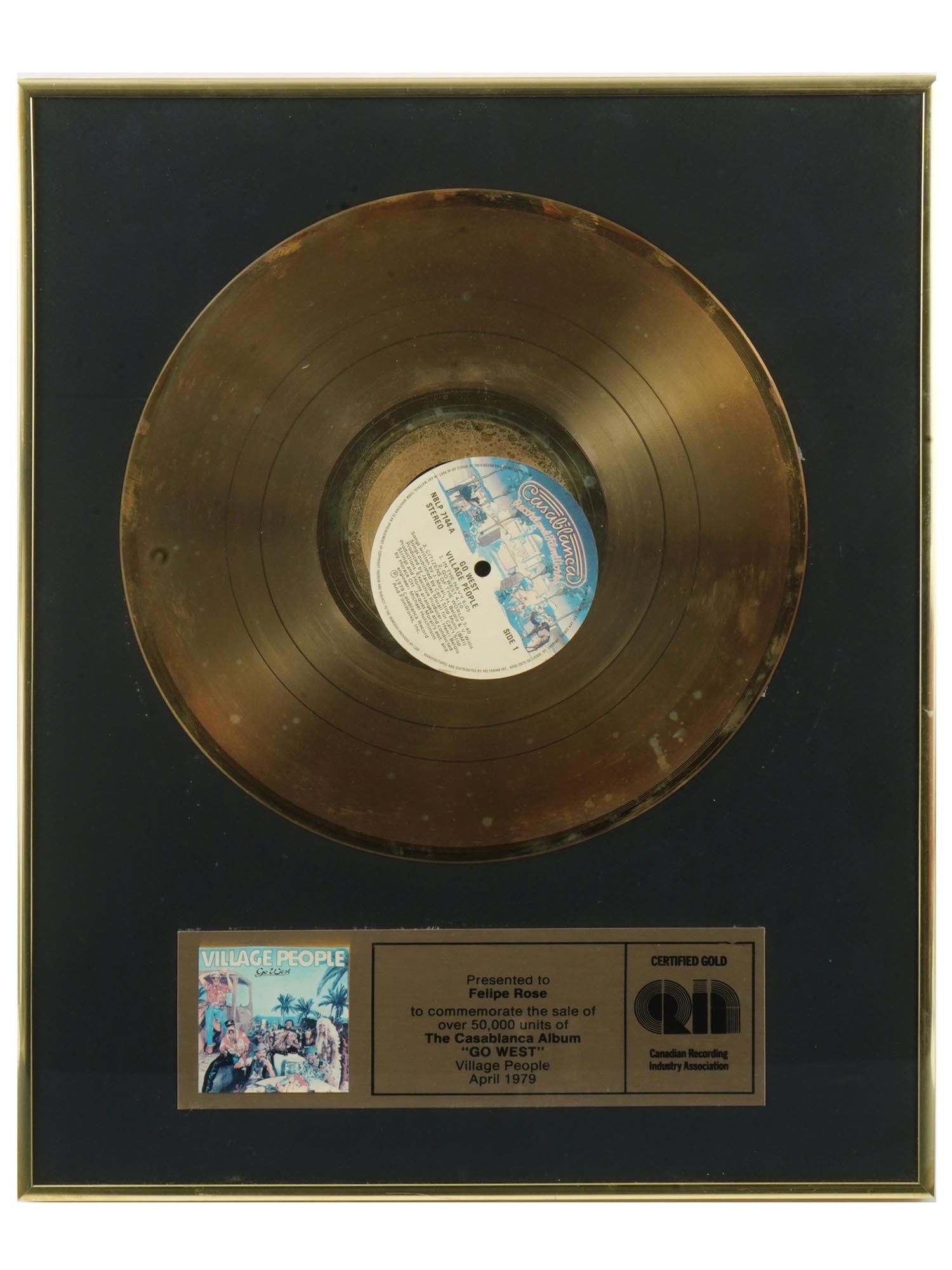1979 VILLAGE PEOPLE MUSIC GOLD RECORD IN SHADOW BOX (1 of 5)