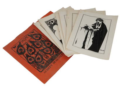 AUBREY BEARDSLEY SALOME PRINTS BY LAMBERT STUDIOS: A set of 6 hand silk screened with oil paint prints from Oscar Wildes Salome by Aubrey Beardsley, United Kingdom, France, 1872 to 1898. Printed by The Lambert Studios. Loose prints portfolio for