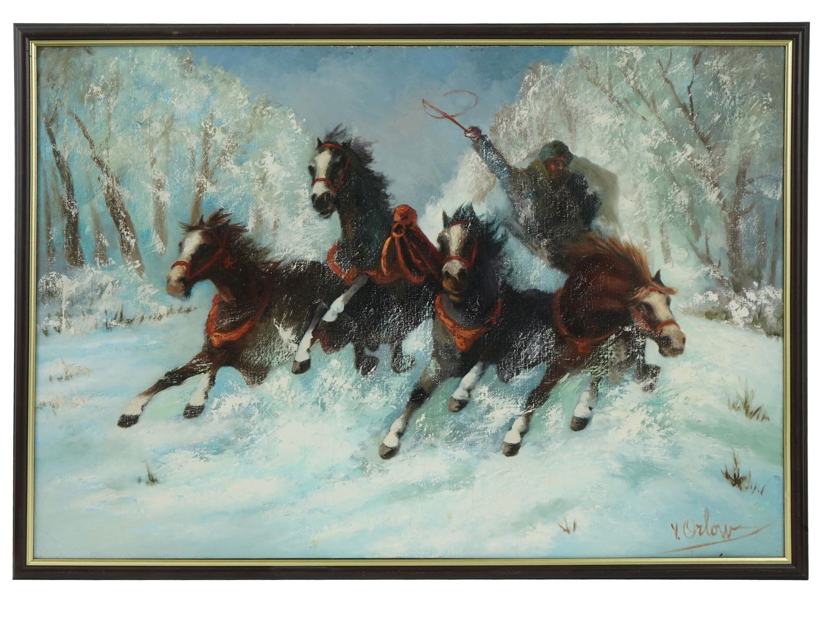 RUSSIAN WINTER HORSES OIL PAINTING BY WICTOR ORLOW (1 of 6)