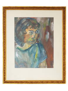 BORIS ANISFELD RUSSIAN WATERCOLOR PAINTING: Boris Israelewitsch Anisfeld, Russian Soviet era, 1879 to 1973, watercolor painting on paper depicting a portrait of a woman in the Expressionism manner, 1956. Signed and dated lower right. Framed.