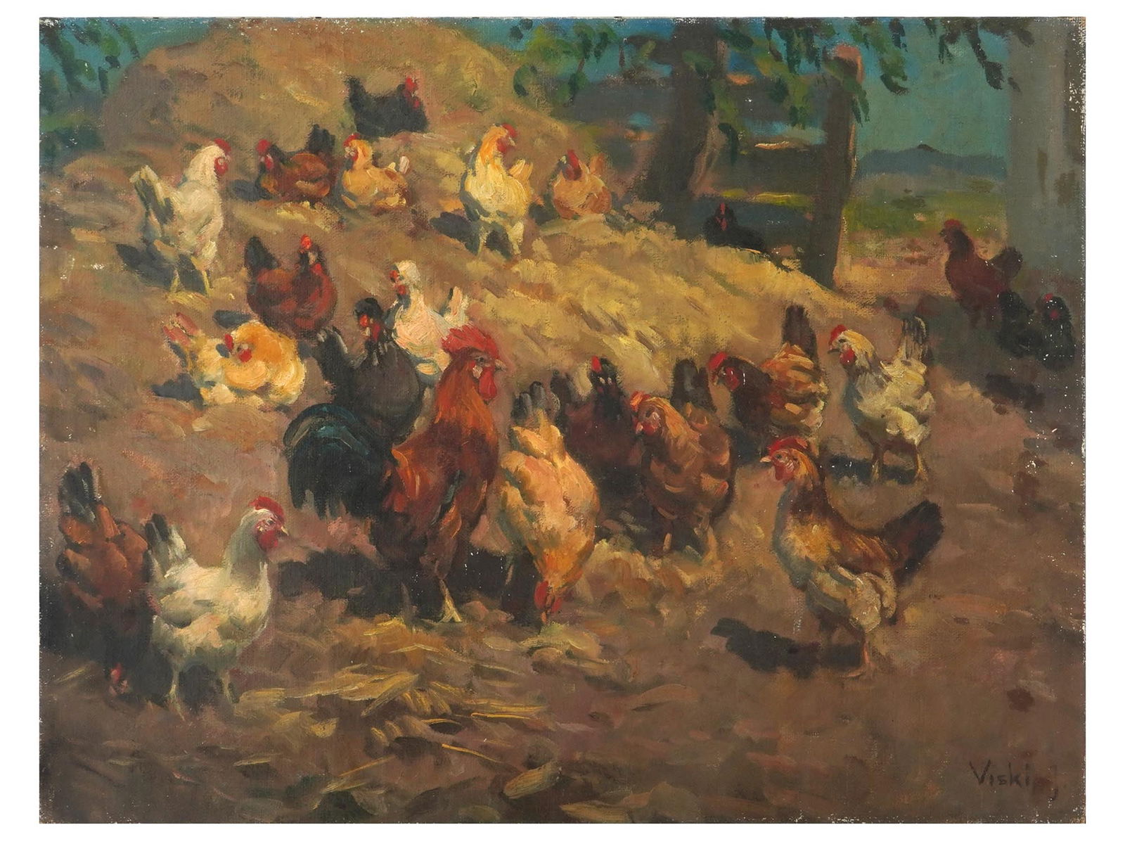 HUNGARIAN RURAL SCENE OIL PAINTING BY JANOS VISKI (1 of 4)