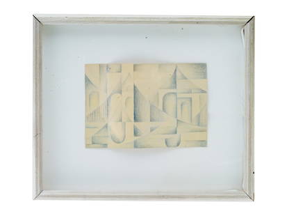 CHARLES WALTHER ABSTRACT AMERICAN OIL CRAYON PAINTING: Charles H. Walther, American, 1879 to 1937, an oil crayon painting on paper depicting a Cubist abstract composition. Signed, on the backside. Framed. Paper labels of Creatively Custom Framed by Oierce