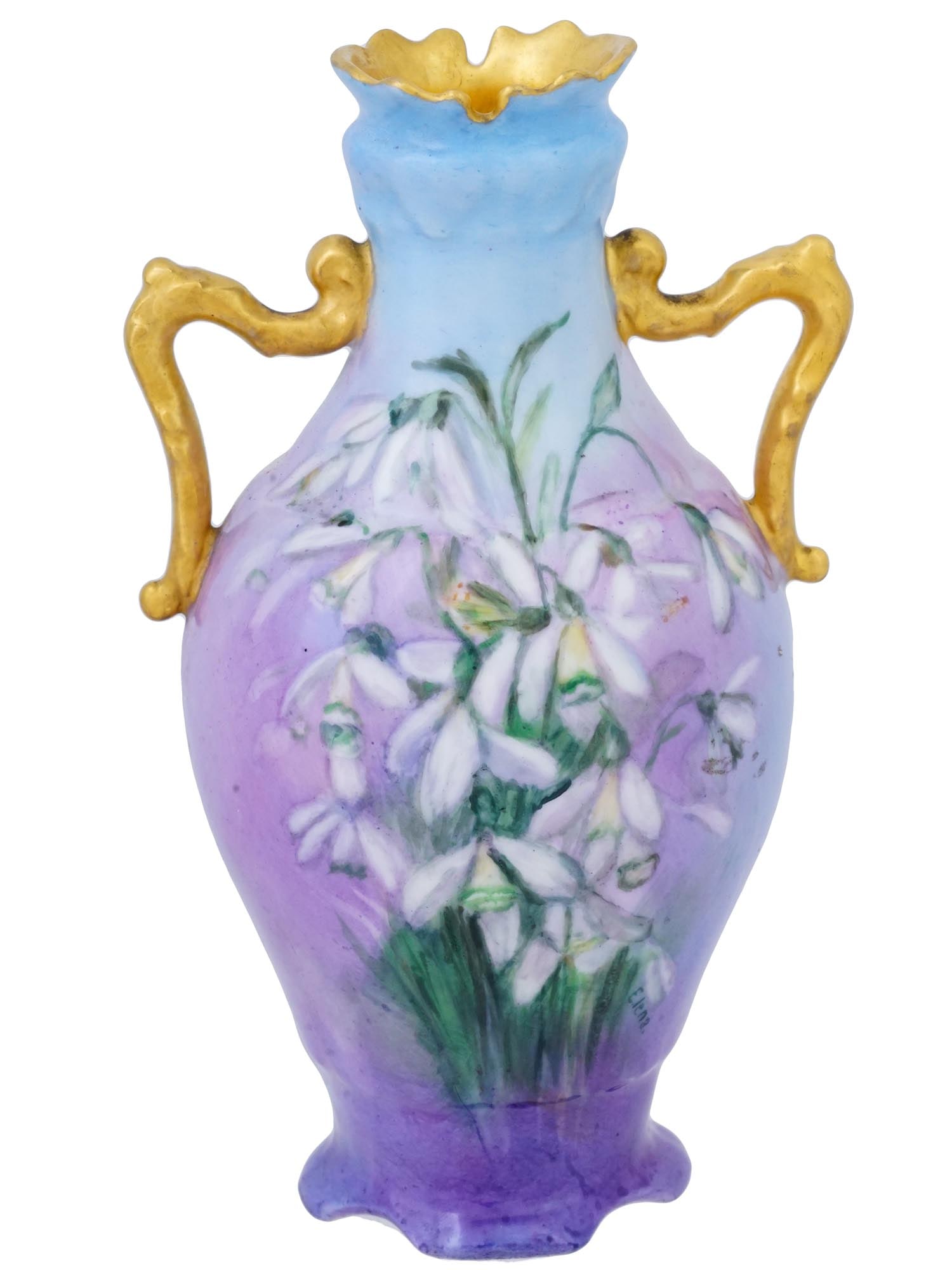 VINTAGE PORCELAIN GILT VASE WITH SNOWDROPS (1 of 8)