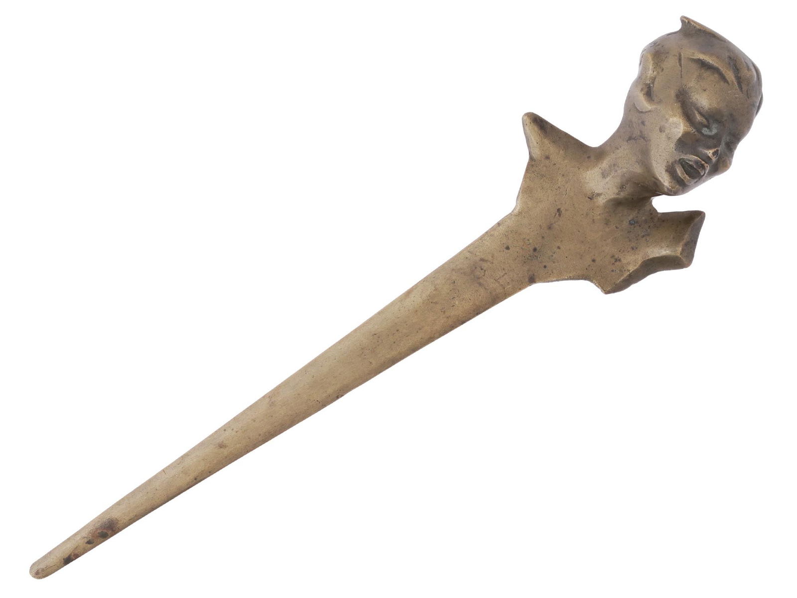 FIGURAL PORTRAIT PATINATED BRONZE LETTER OPENER MARKED (1 of 7)