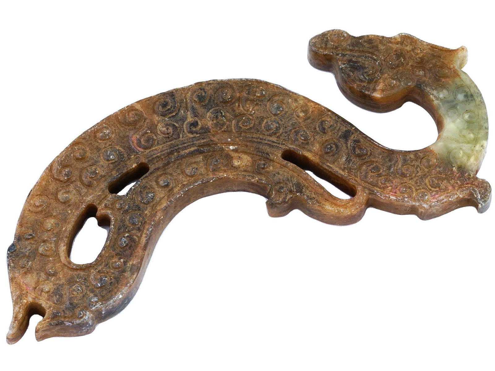 ANTIQUE CHINESE DRAGON CARVED JADE AMULET PENDANT (1 of 8)