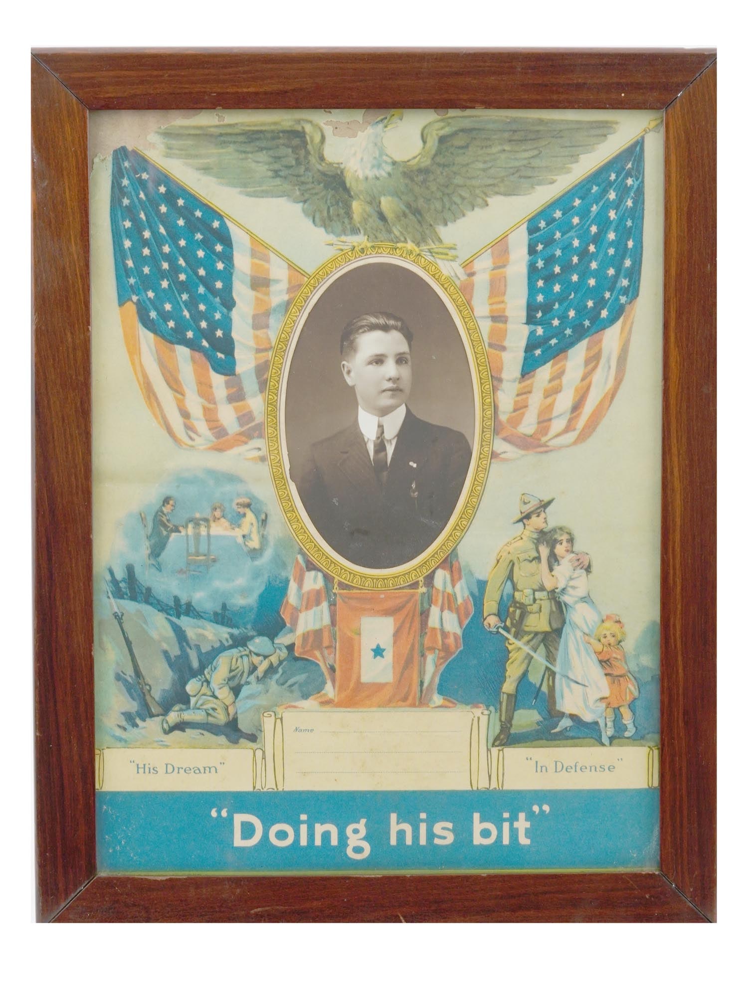 WWI AMERICAN US ARMY DOING HIS BIT COLOR PRINT FRAMED (1 of 5)