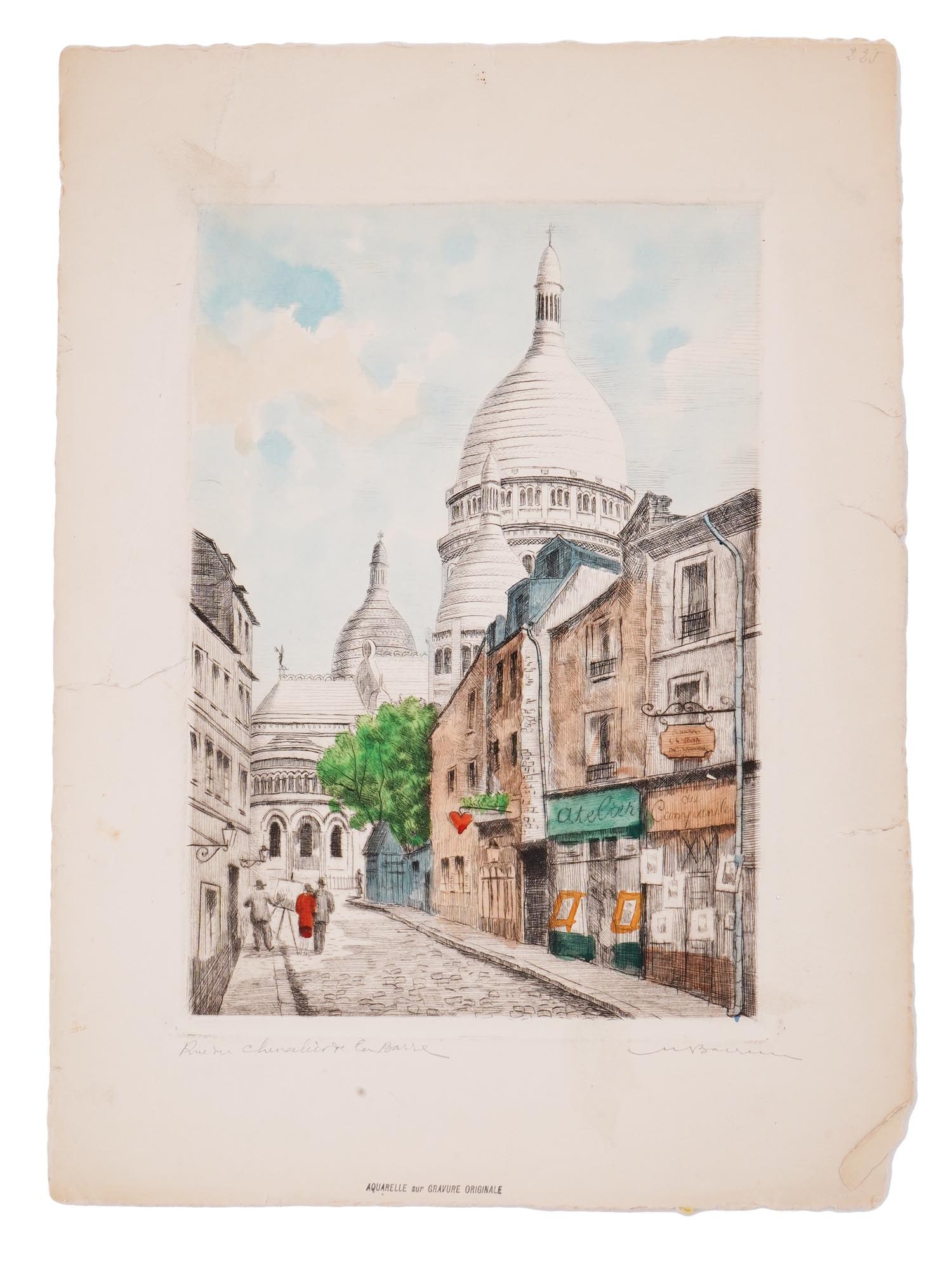MIDCENT VIEW OF PARIS HAND COLORED ETCHING SIGNED (1 of 7)