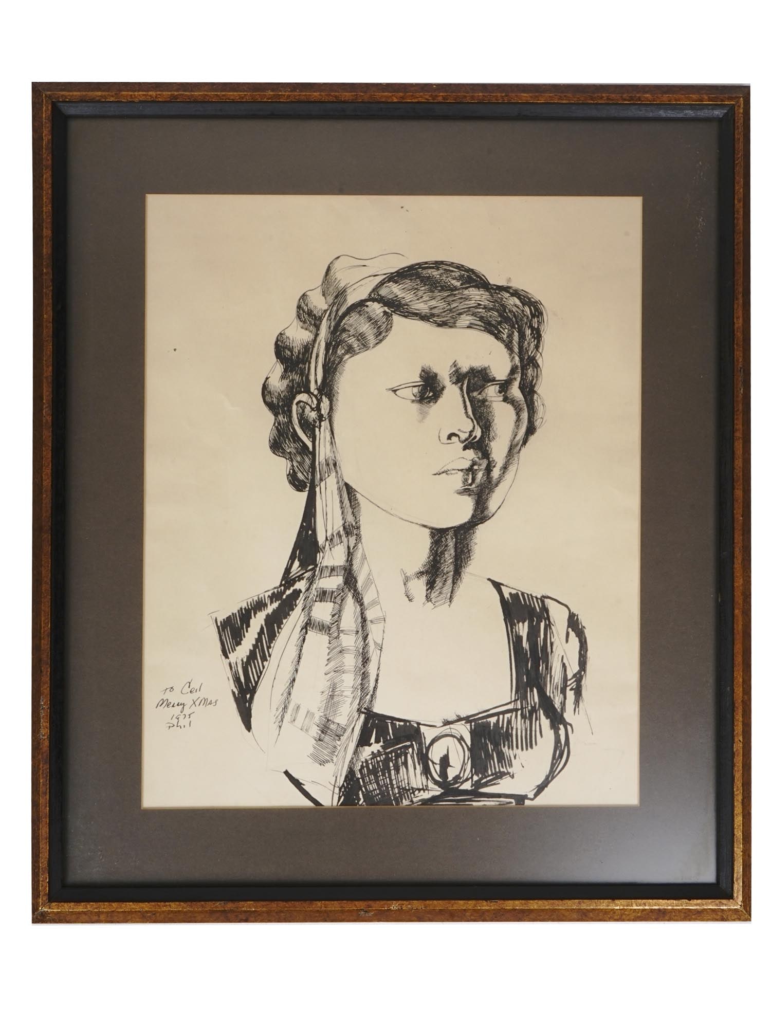 FEMALE PORTRAIT DRAWING ATTR TO PHILIP MARTIN (1 of 6)