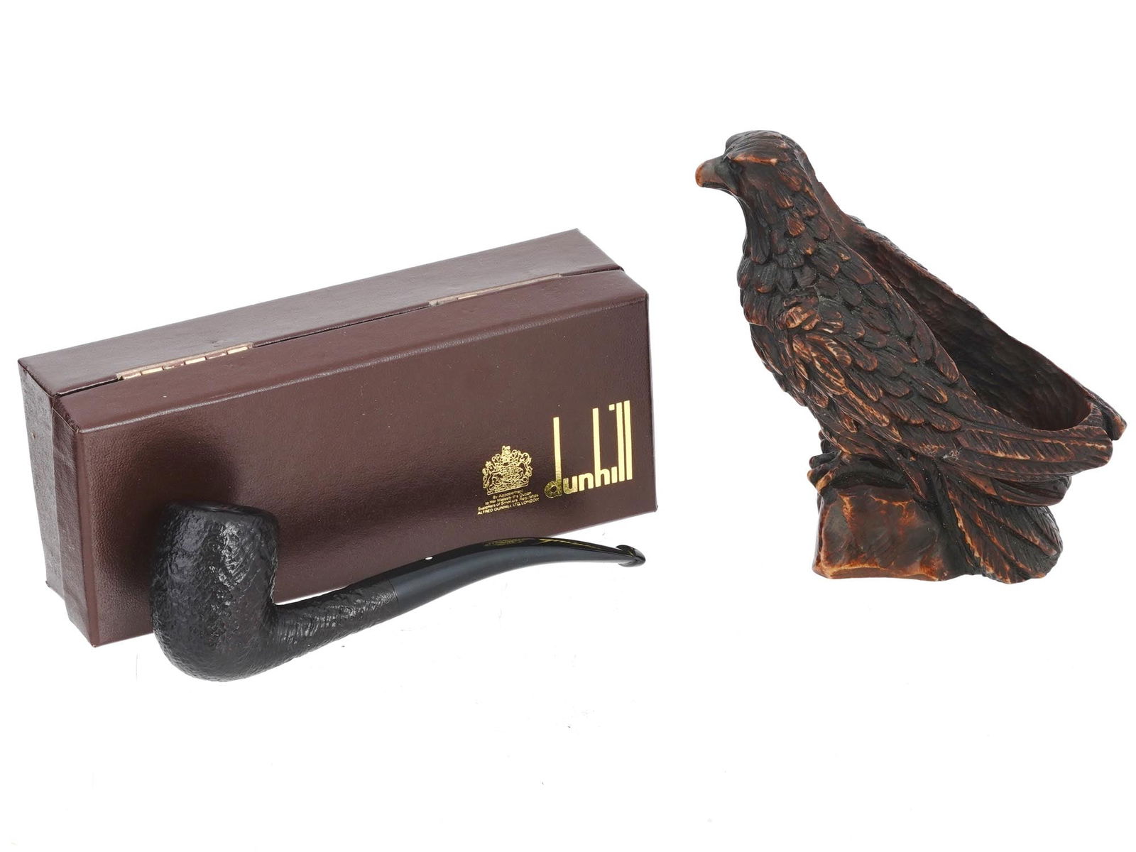 ENGLISH EAGLE PIPE HOLDER AND DUNHILL PIPE 1970S (1 of 9)