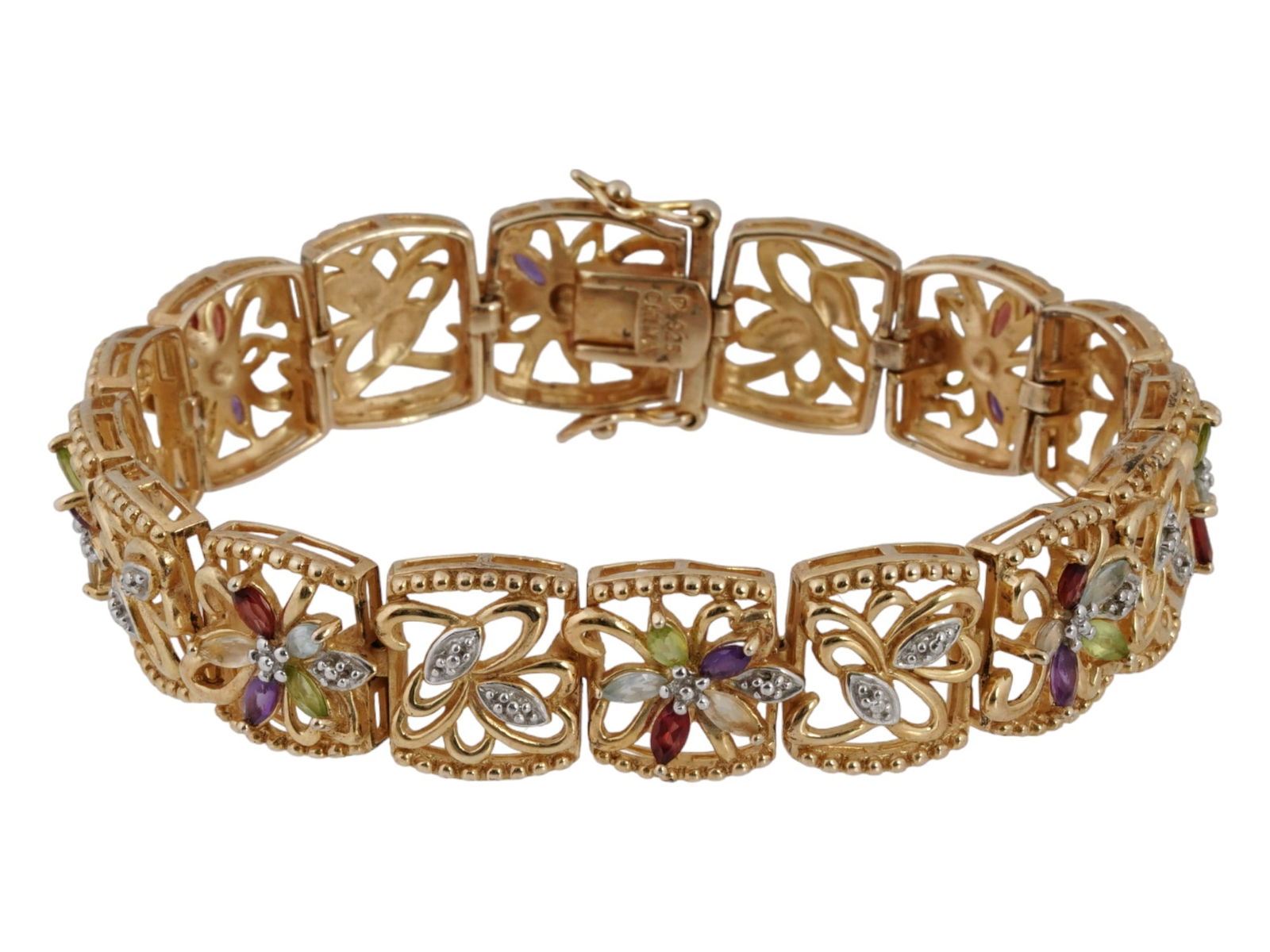 CHINESE STERLING AMETHYST CITRINE TOPAZ BRACELET (1 of 6)