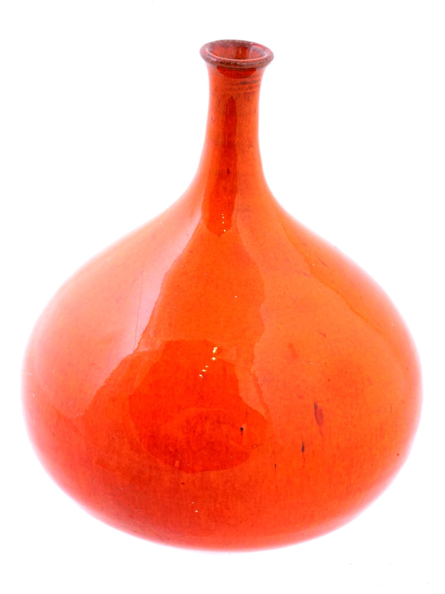 MID CENTURY STUDIO ART POTTERY VASE WITH ORANGE GLAZE (1 of 6)