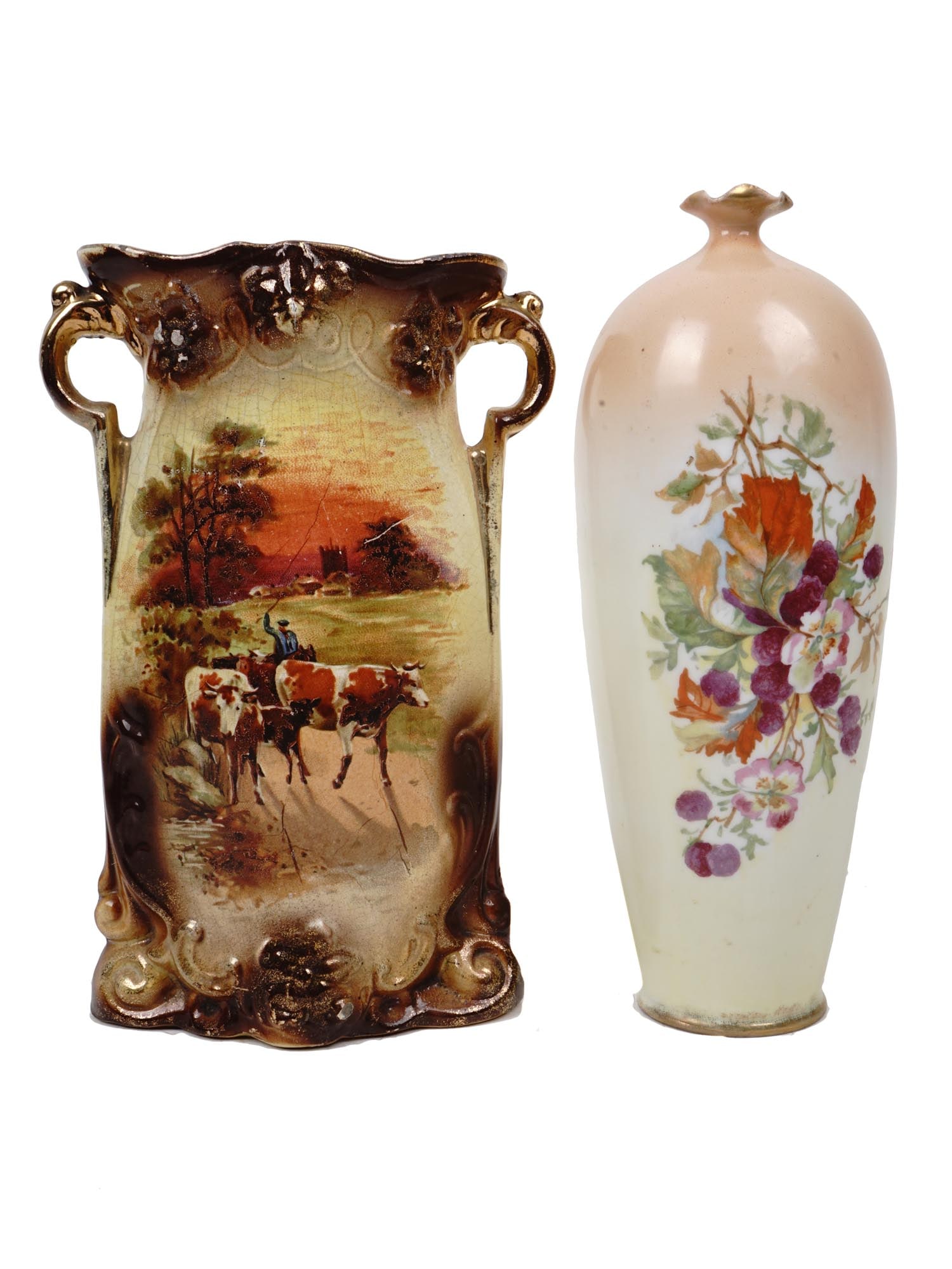 TWO VINTAGE ART DECO PORCELAIN HAND PAINTED VASES (1 of 8)