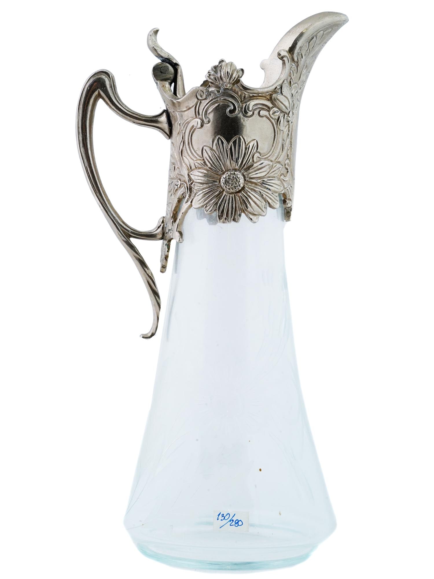 ART NOUVEAU WMF FROSTED GLASS AND SILVERED BRASS JUG (1 of 10)