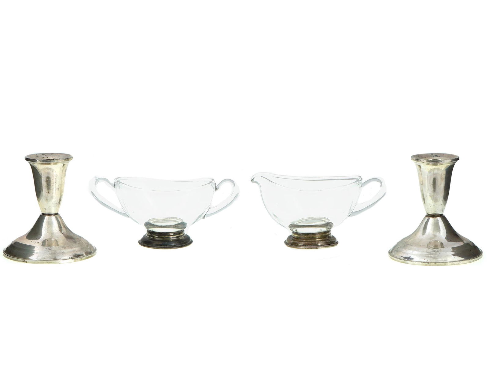 DUCHIN STERLING SILVER CANDLESTICKS AND GLASS TEA SET (1 of 7)