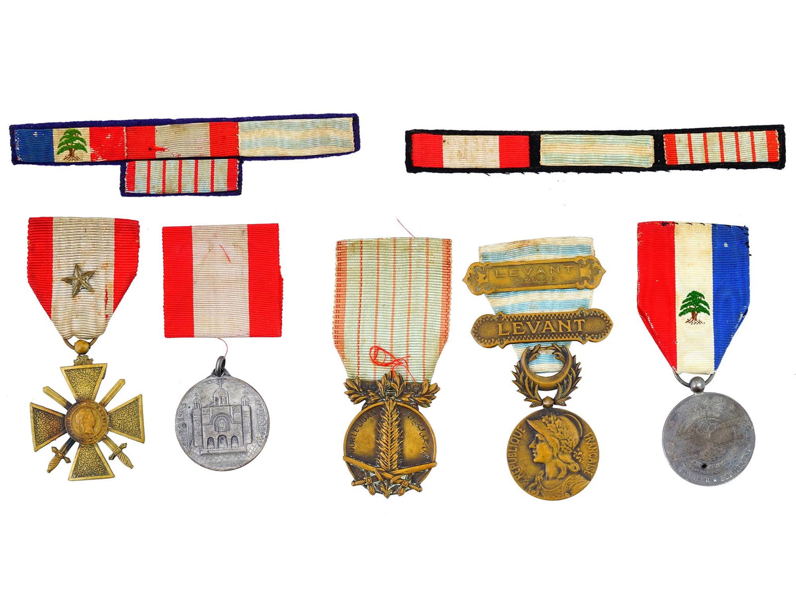 FRENCH MILITARY MEDAL DECORATIONS WITH RIBBON BARS (1 of 13)