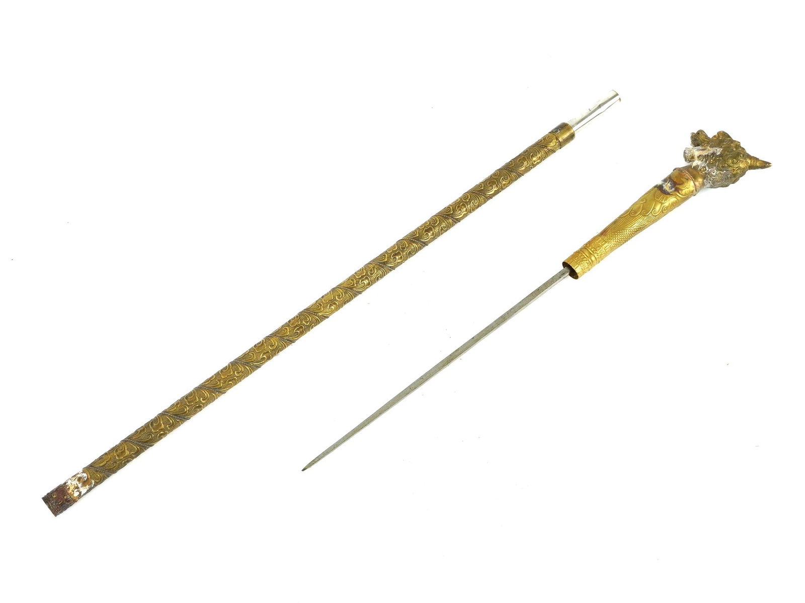 VINTAGE ORIENTAL CHINESE GUARDIAN LION SWORD CANE (1 of 6)