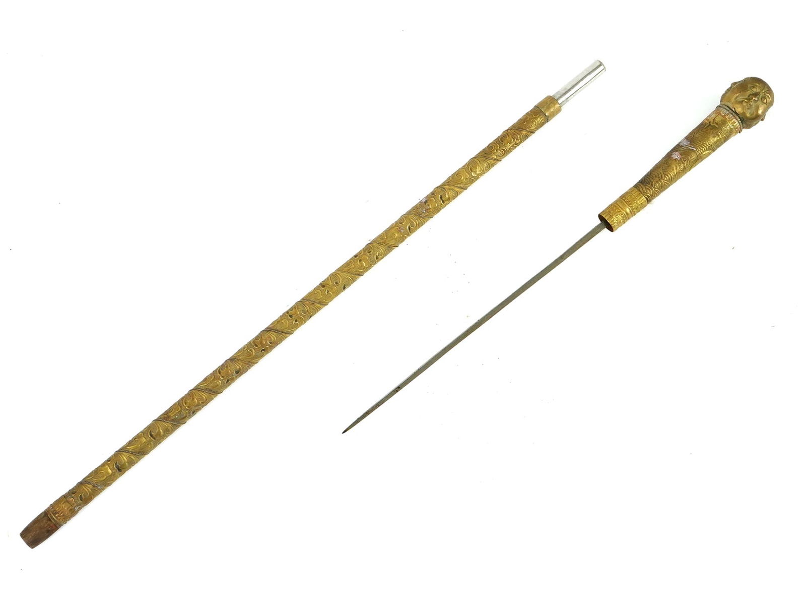 VINTAGE TIBETAN BUDDHA WITH THREE FACES SWORD CANE (1 of 6)