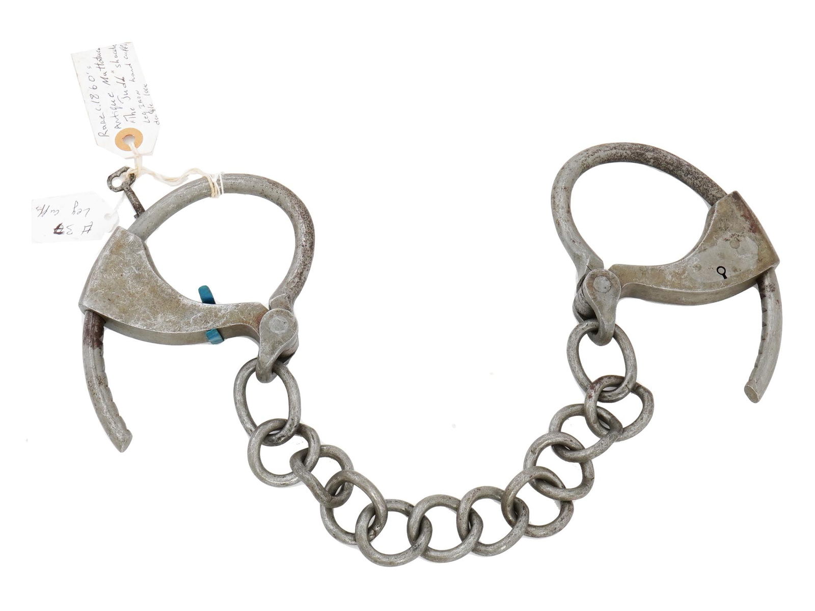 1880S ANTIQUE DOUBLE LOCK LEG IRONS MADE BY TOWER (1 of 7)