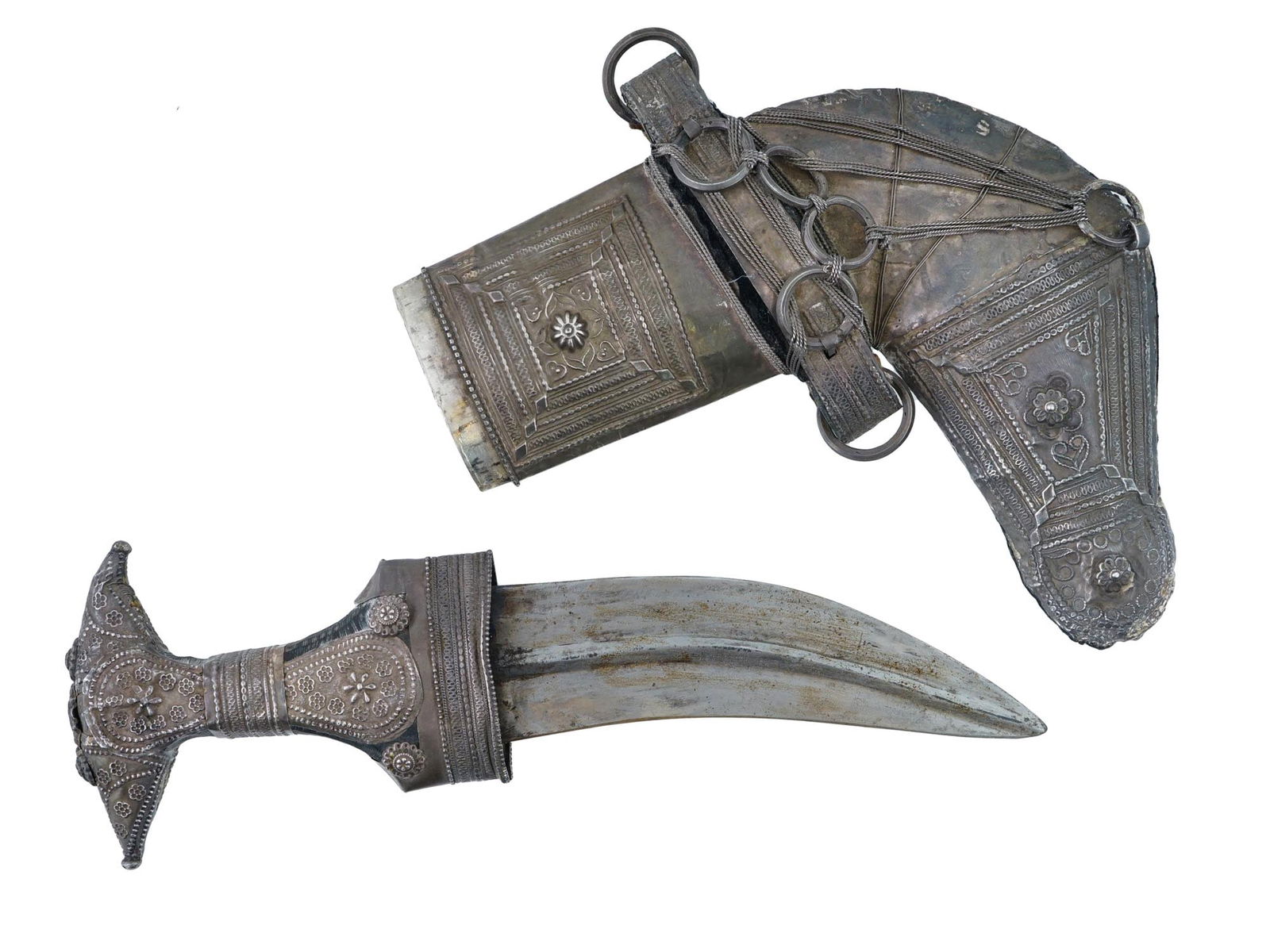 RARE MIDDLE EASTERN JAMBIYA SILVER MOUNTED DAGGER (1 of 8)