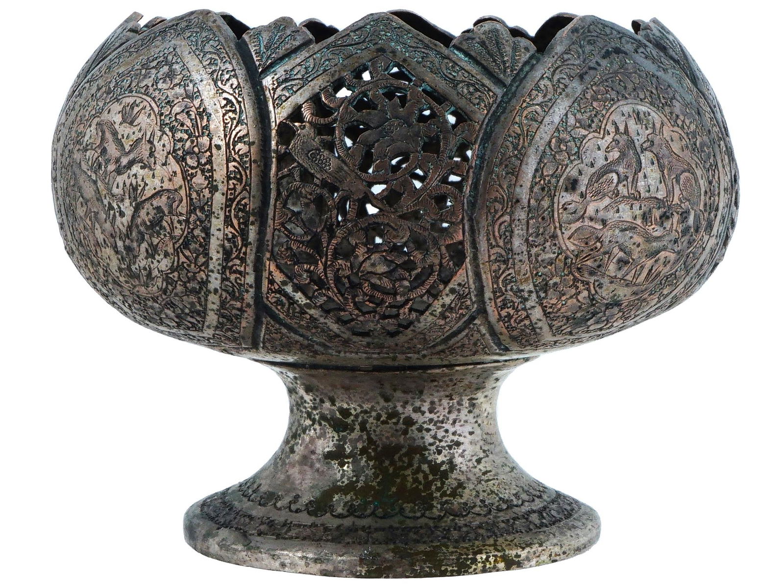 ANTIQUE SILVER PLATED IRANIAN FOOTED BOWL 20TH C (1 of 6)