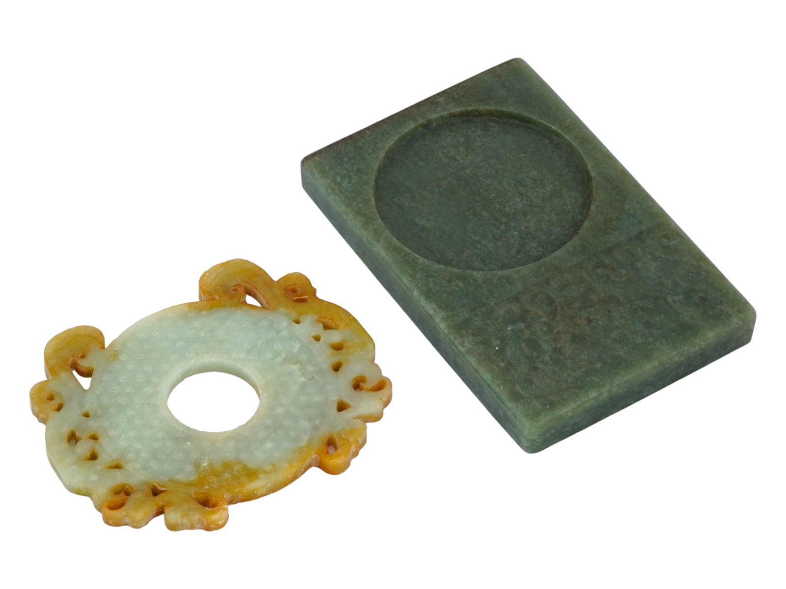 ANTIQUE CHINESE QING JADE BI DISC AND INKSTONE (1 of 6)