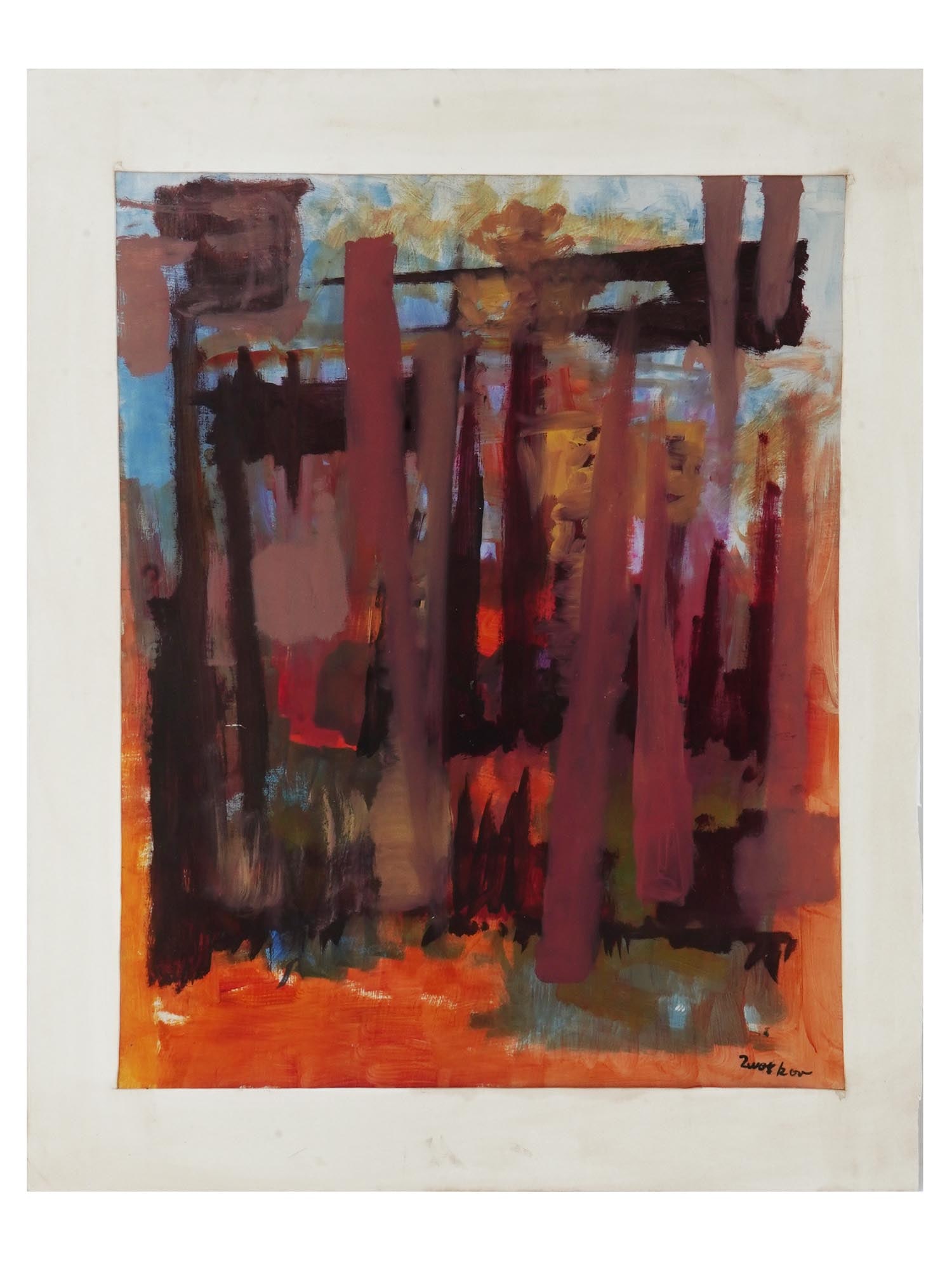 ATTR JACK TWORKOV ABSTRACT AMERICAN OIL PAINTING: Attributed to Jack Tworkov, Polish, American, 1900 to 1982, oil painting on paper depicting an Abstract Expressionist composition. Signed lower right. Jack Tworkov was a Polish born American painter w